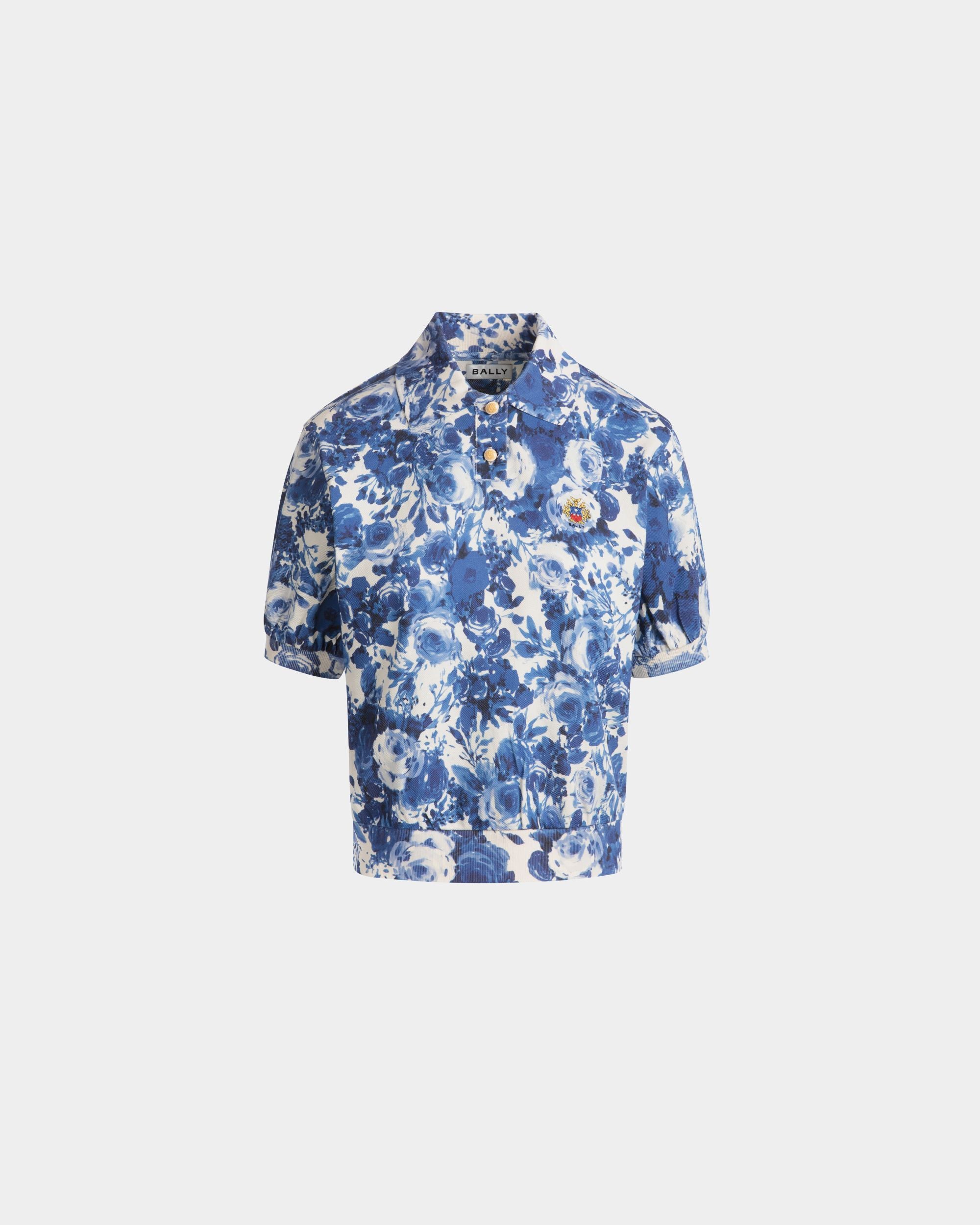 Polo De Algodón Azul Con Estampado Rosengarten - Mujer - Bally - 01