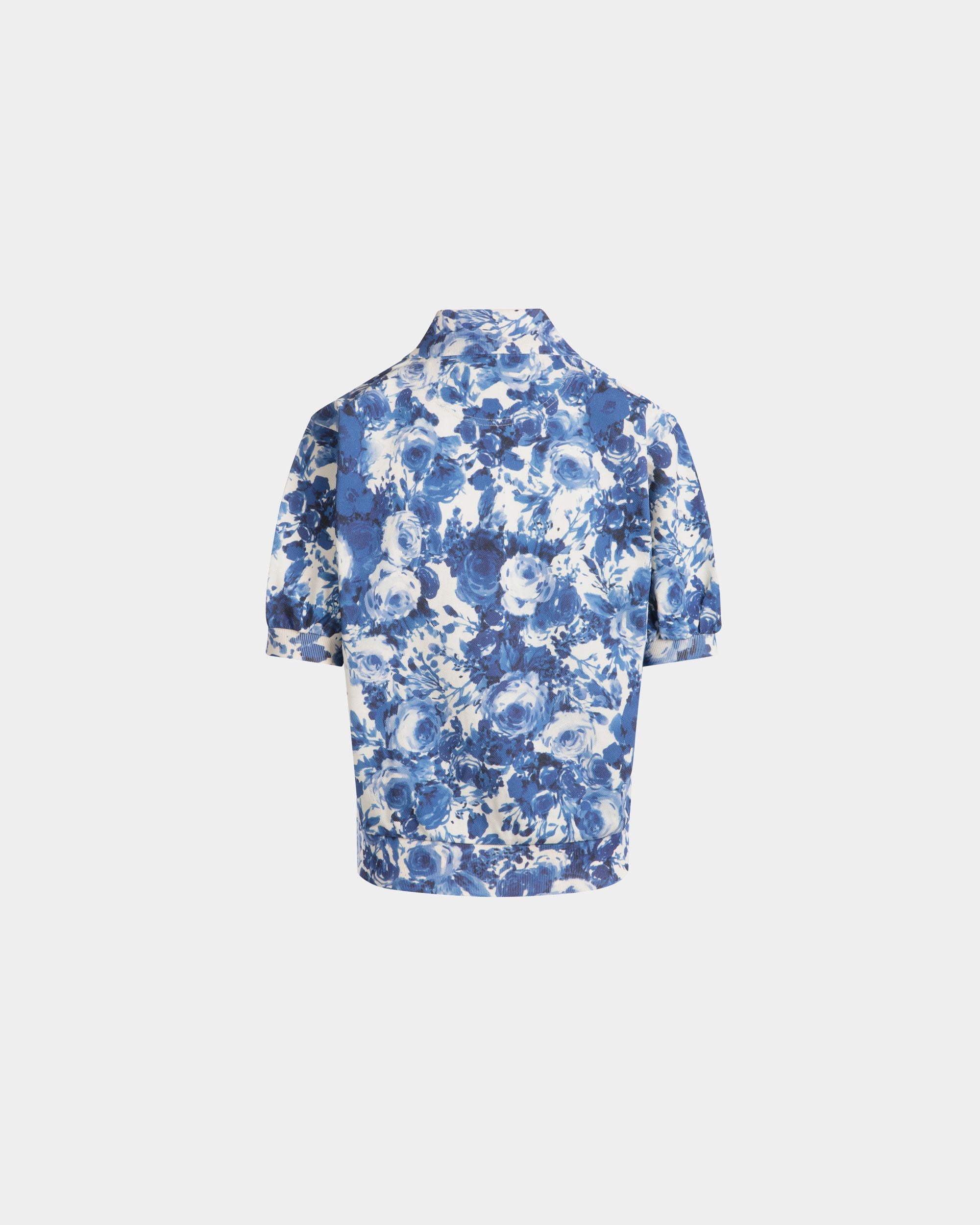 Polo De Algodón Azul Con Estampado Rosengarten - Mujer - Bally - 03