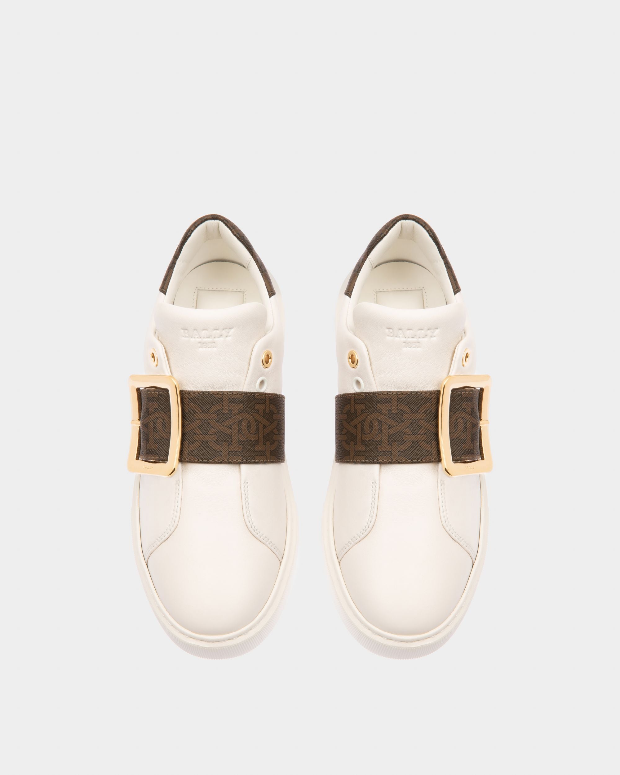 Misty Sneakers In White And Brown Leather And Cotton - Women's - Bally - 02