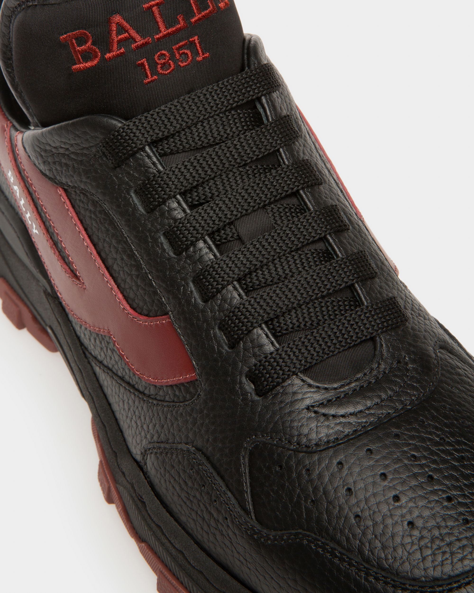 Holden Leather And Fabric Sneakers In Black And Heritage Red - Women's - Bally - 05