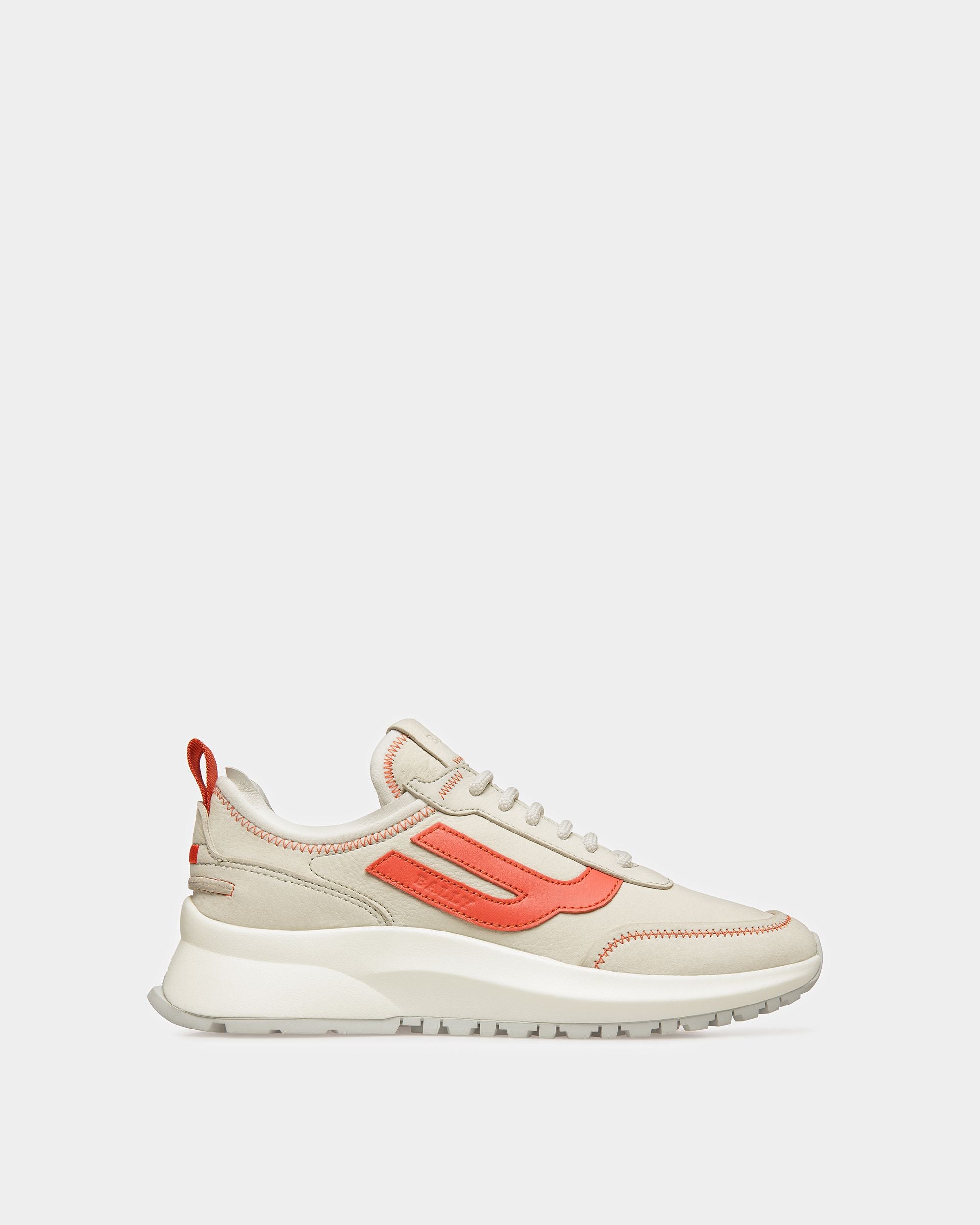 Darys Leather Sneakers In Dusty White And Orange - Women's - Bally - 01
