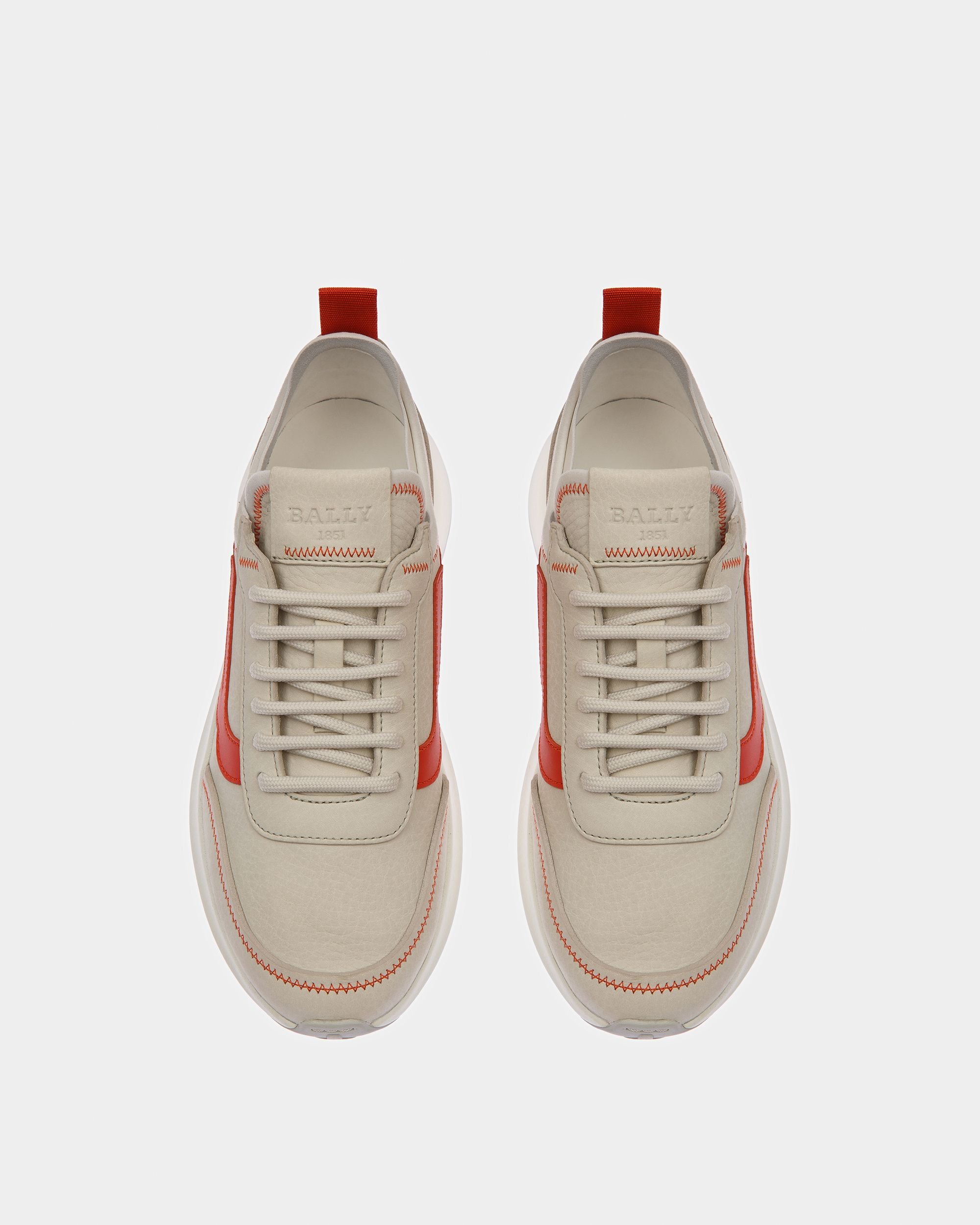 Darys Leather Sneakers In Dusty White And Orange - Women's - Bally - 02