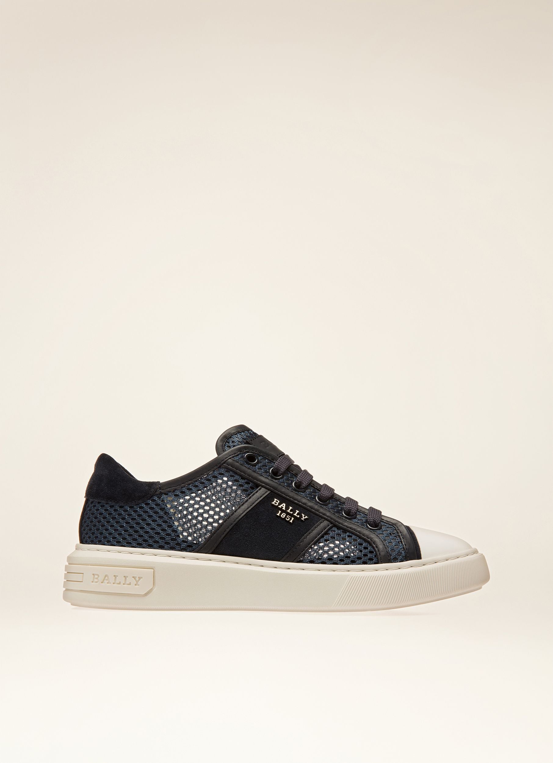 Myller Mesh & Leather Mix Sneakers In Navy & White - Women's - Bally - 01
