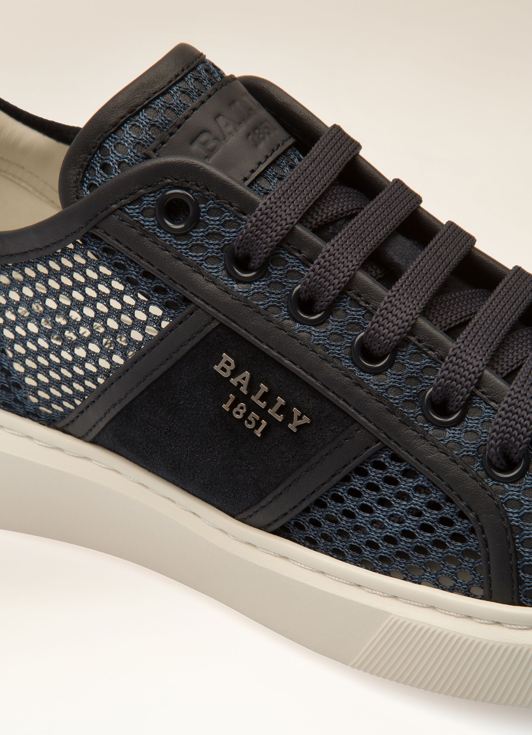 Myller Mesh & Leather Mix Sneakers In Navy & White - Women's - Bally - 02