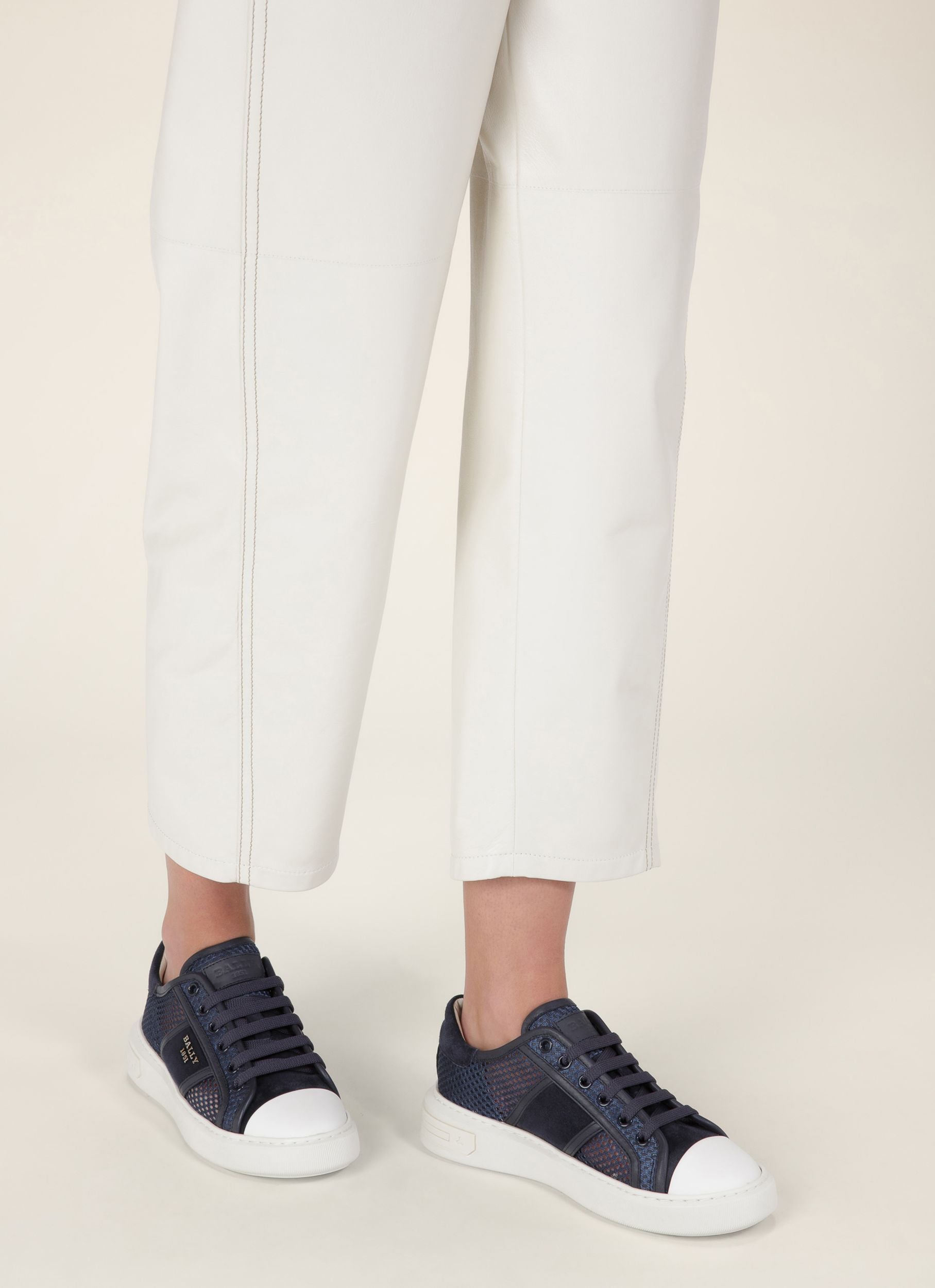 Myller Mesh & Leather Mix Sneakers In Navy & White - Women's - Bally - 06