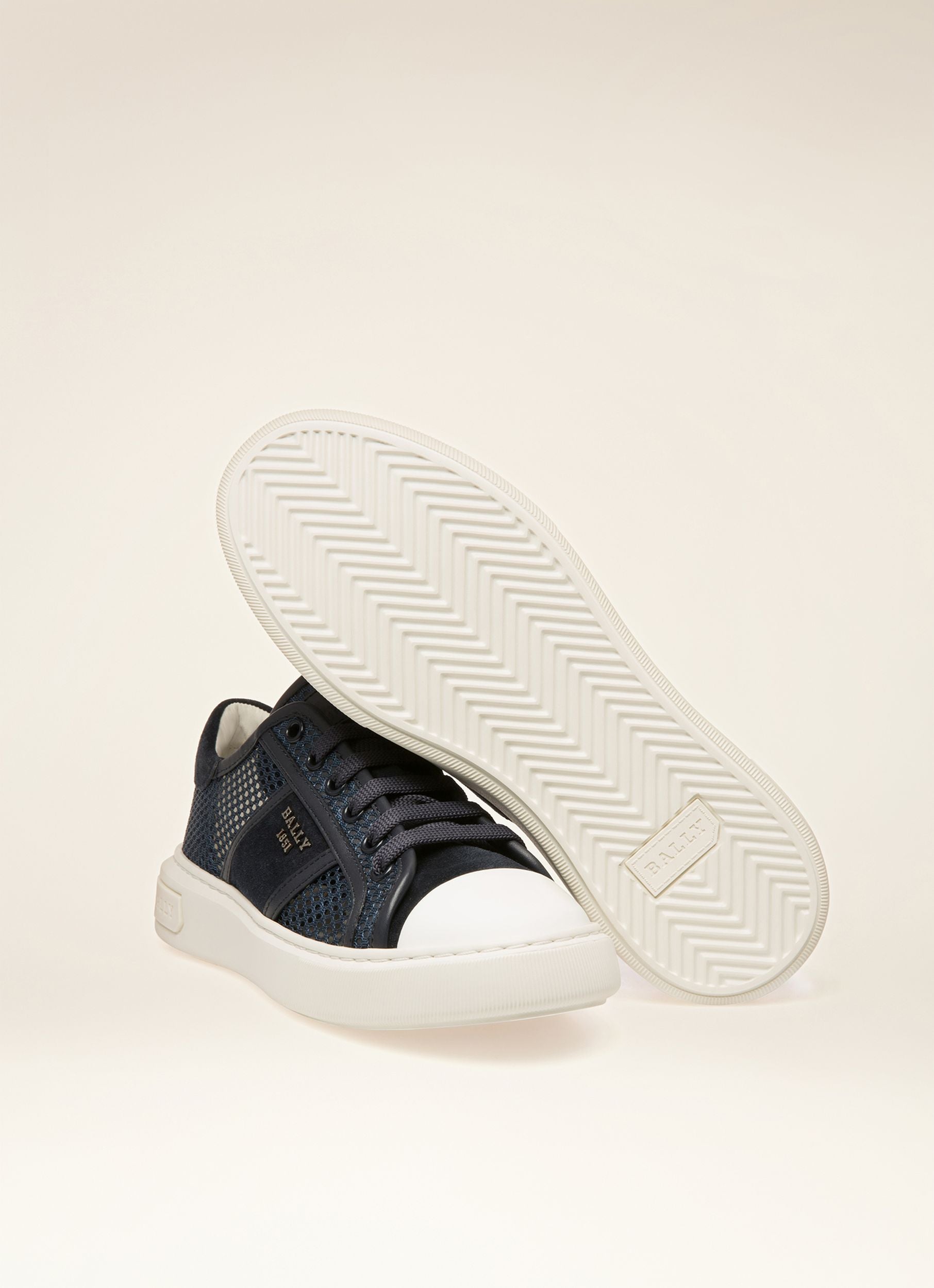 Myller Mesh & Leather Mix Sneakers In Navy & White - Women's - Bally - 07