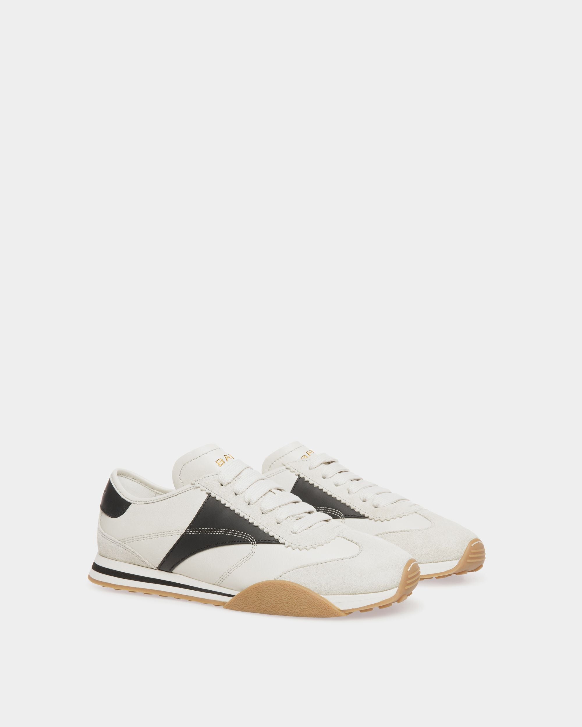 Sussex Sneaker In Dusty White And Black Leather - Women's - Bally - 03