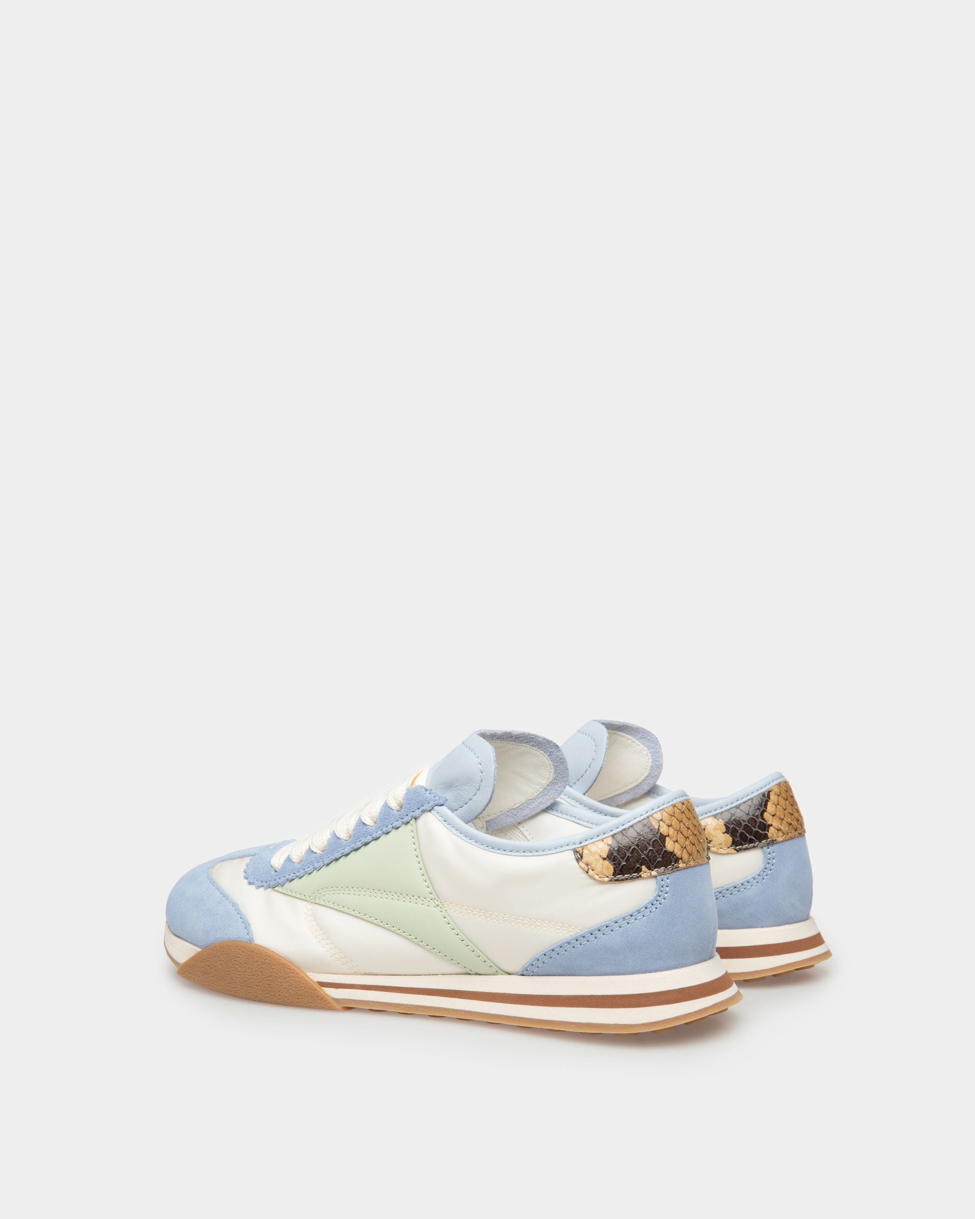 Sussex Sneaker In Bone Fabric and Light Blue Leather with Sage Suede - Women's - Bally - 03