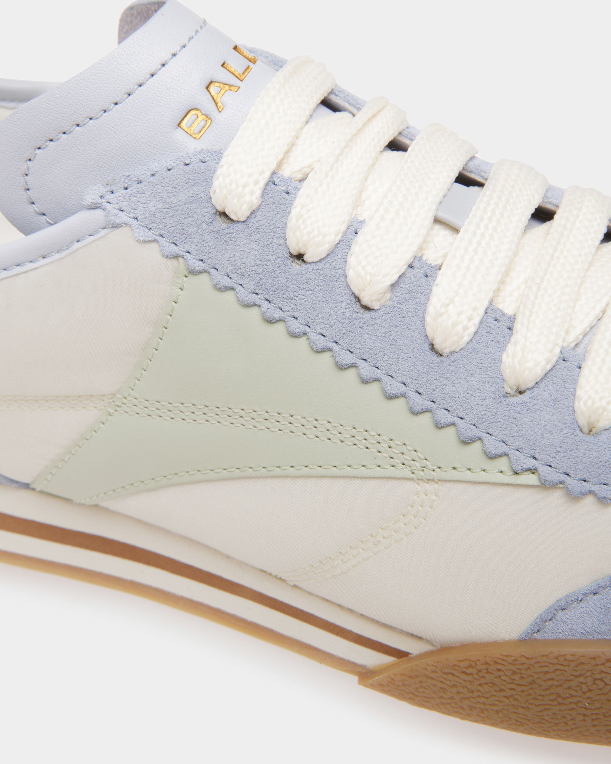 Sussex Sneaker In Bone Fabric and Light Blue Leather with Sage Suede - Women's - Bally - 05