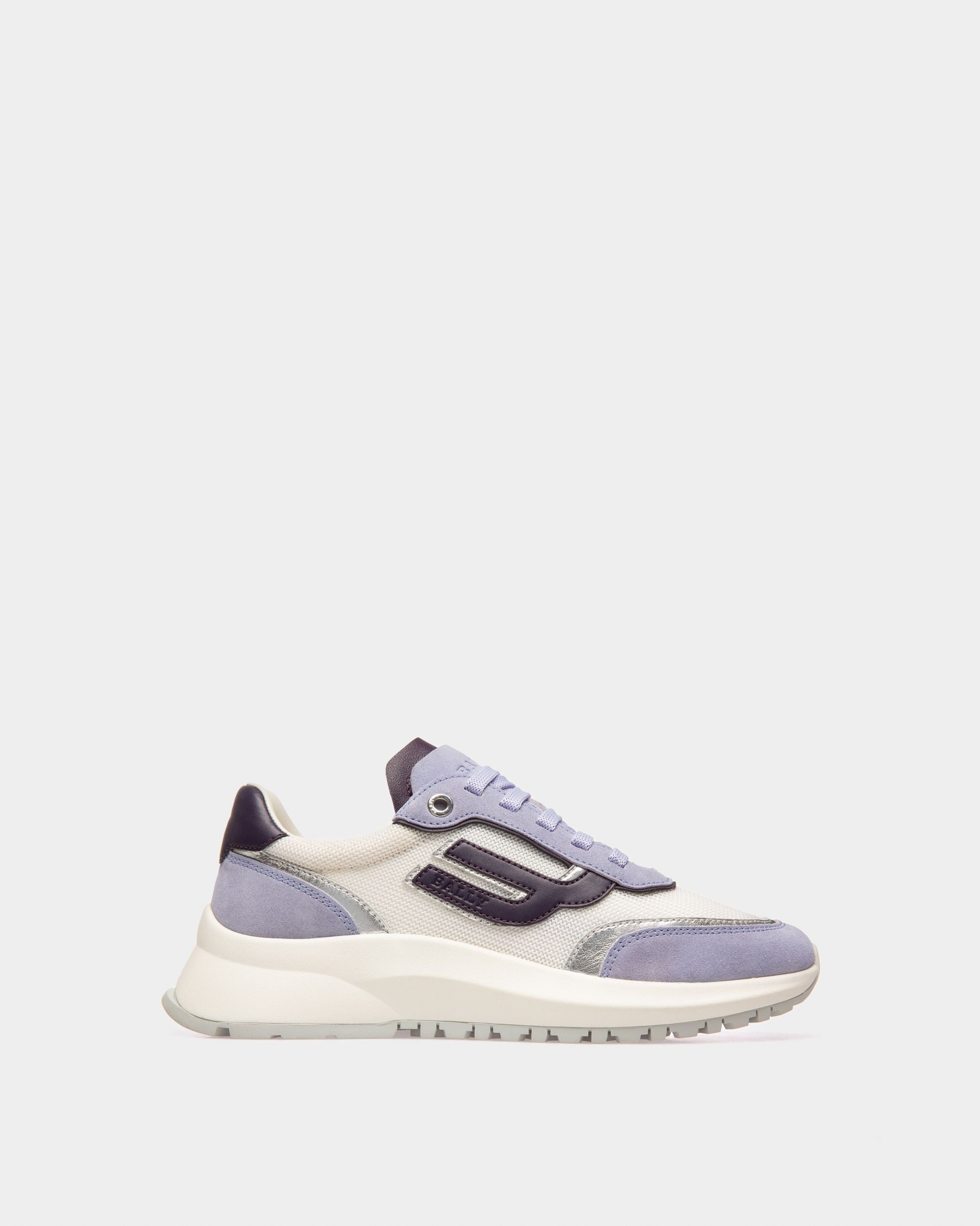 Zapatilla Outline De Nailon Blanco Y Piel Morada - Mujer - Bally - 01
