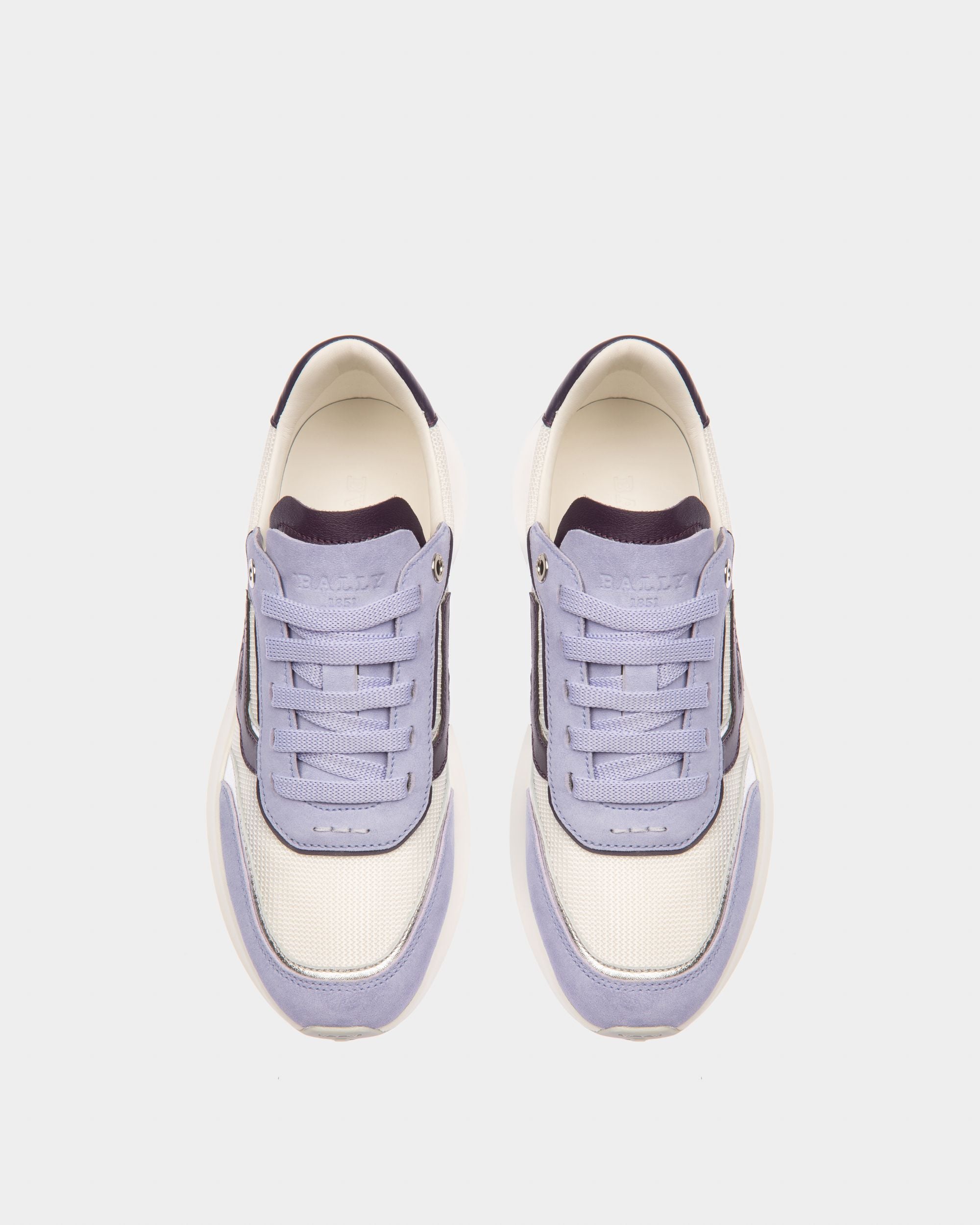 Zapatilla Outline De Nailon Blanco Y Piel Morada - Mujer - Bally - 02