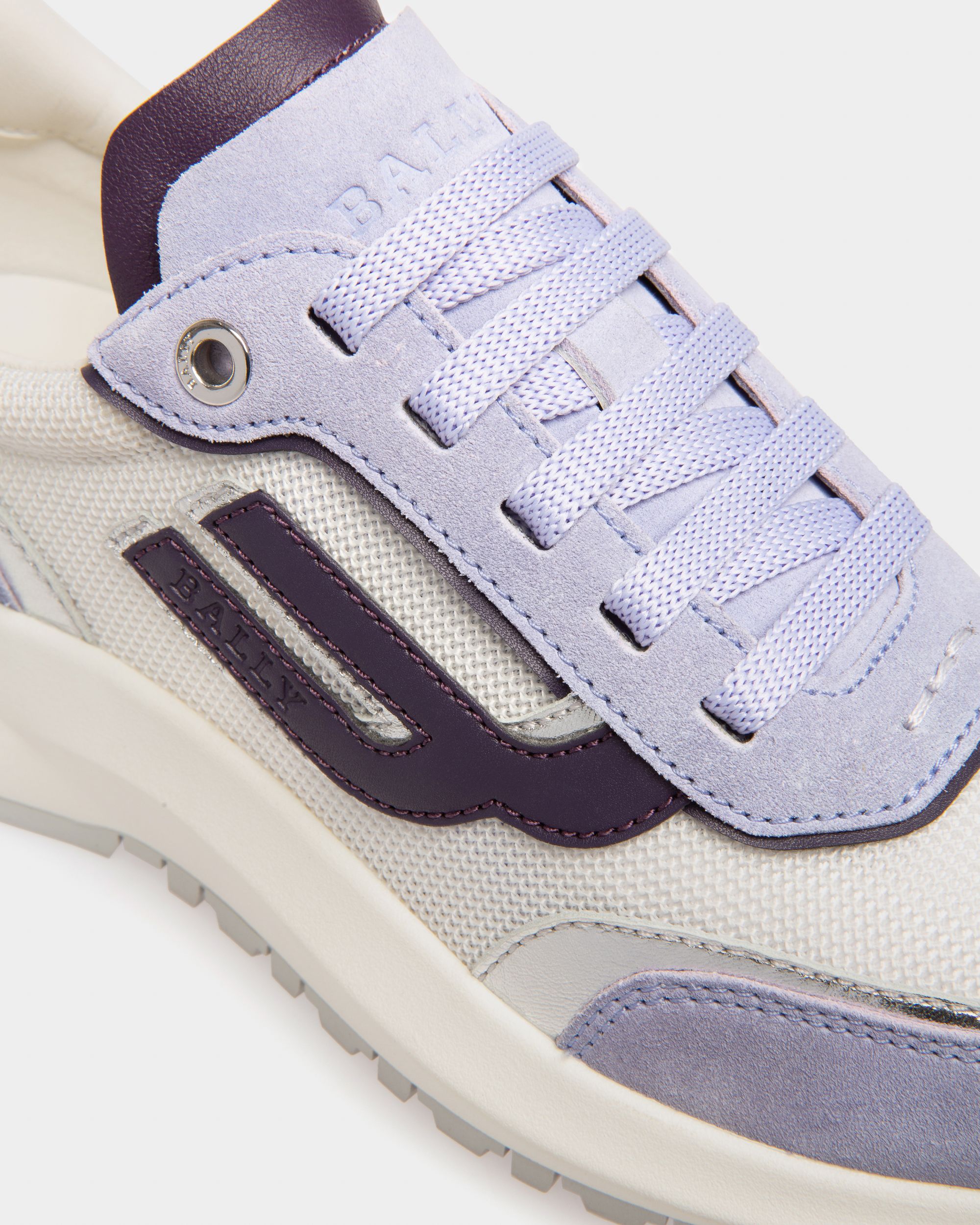 Zapatilla Outline De Nailon Blanco Y Piel Morada - Mujer - Bally - 05
