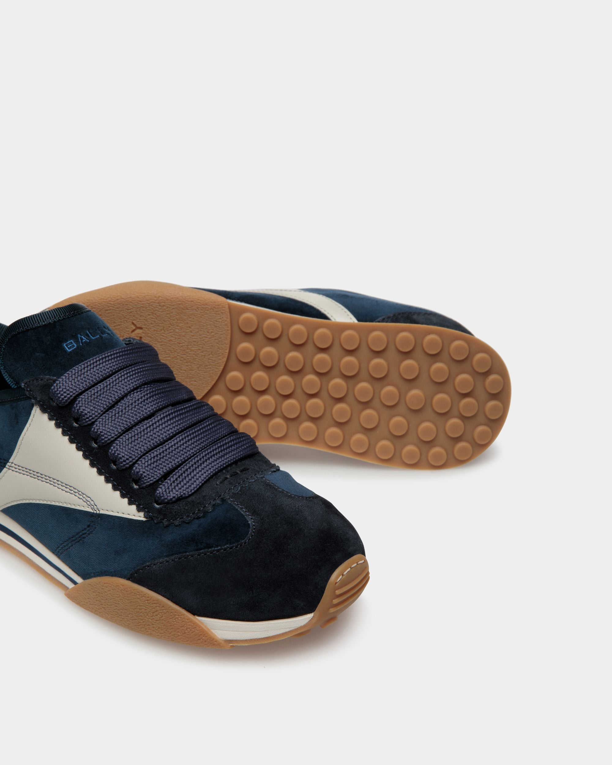 Sussex Sneakers In Midnight And Dusty White Leather And Cotton - Women's - Bally - 04