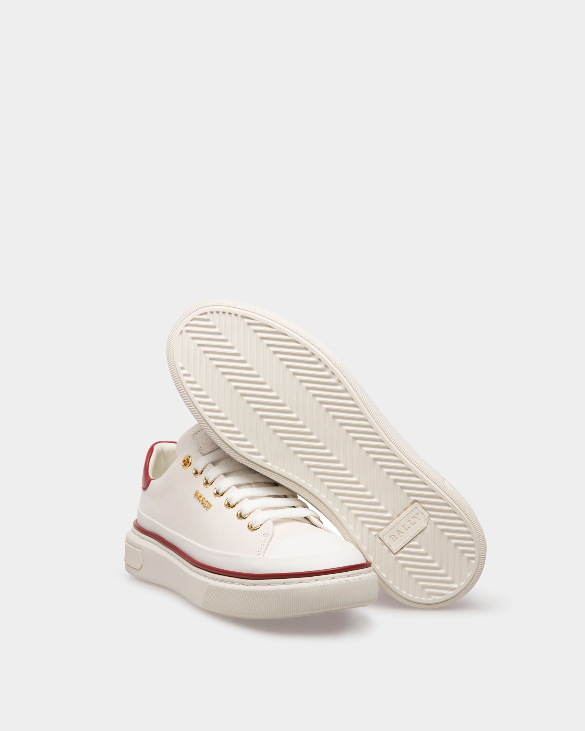 Maily Zapatilla En Piel De Color Blanco Y Rojo - Mujer - Bally - 05