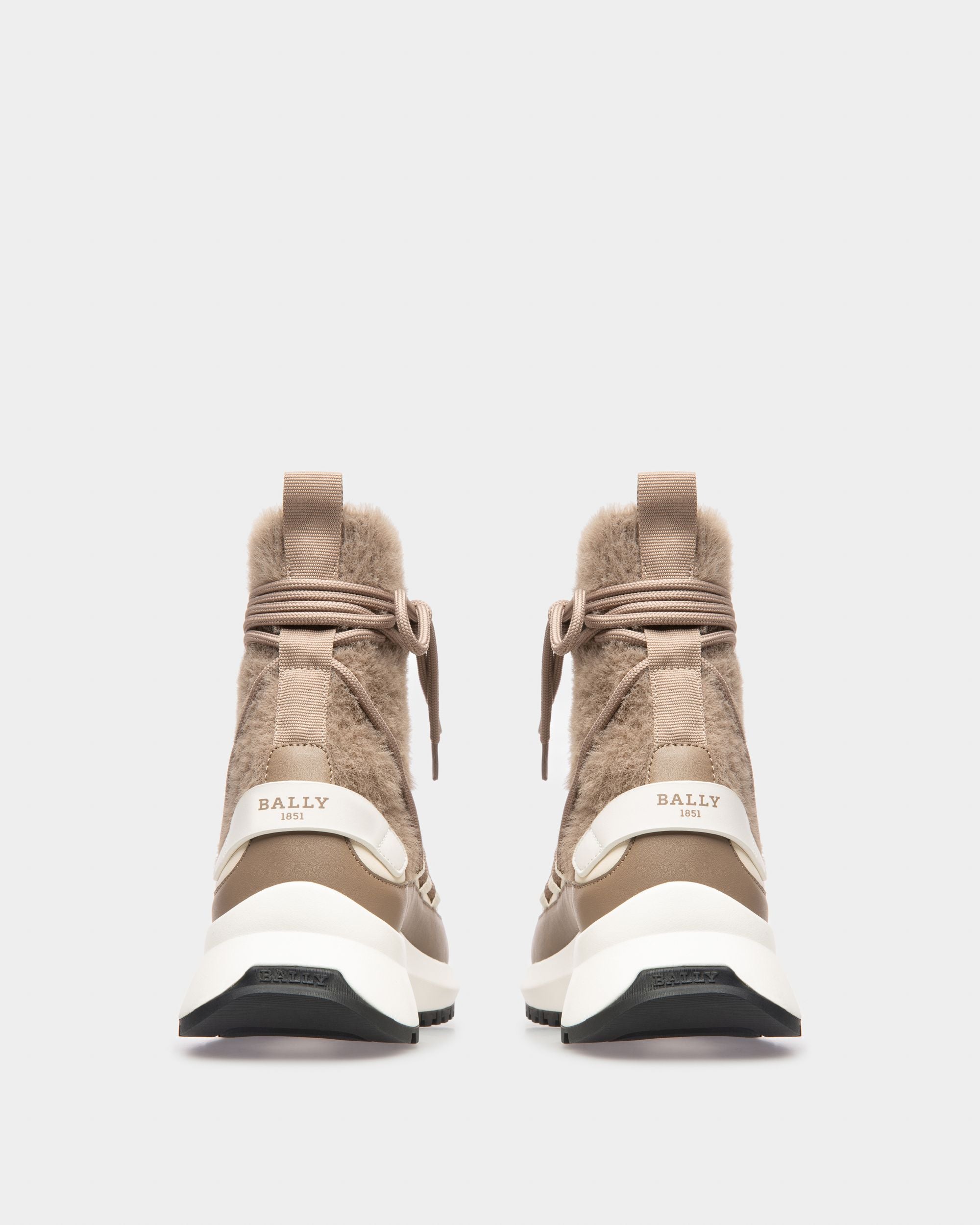 Dalyla Botas En Piel Y Cachemir De Color Marrón Topo Y Crema - Mujer - Bally - 04