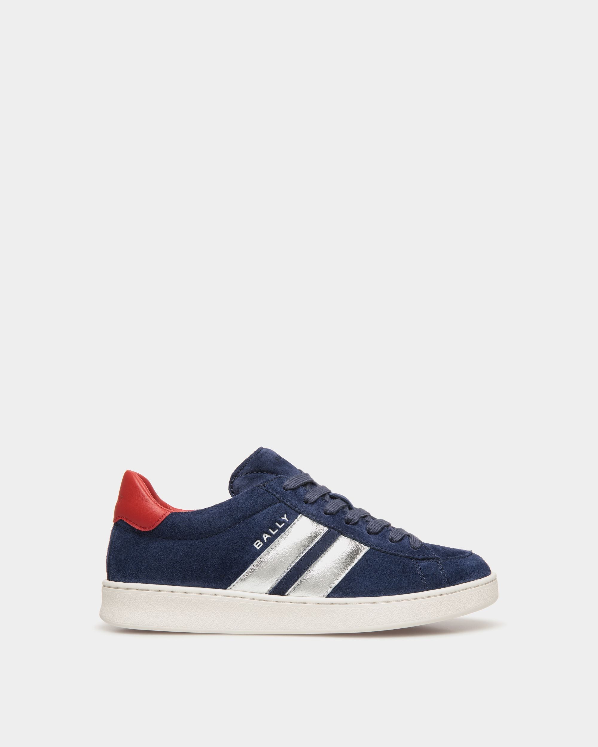 Tennis Sneaker In Navy Blue And Candy Red Suede Leather - Women's - Bally - 01