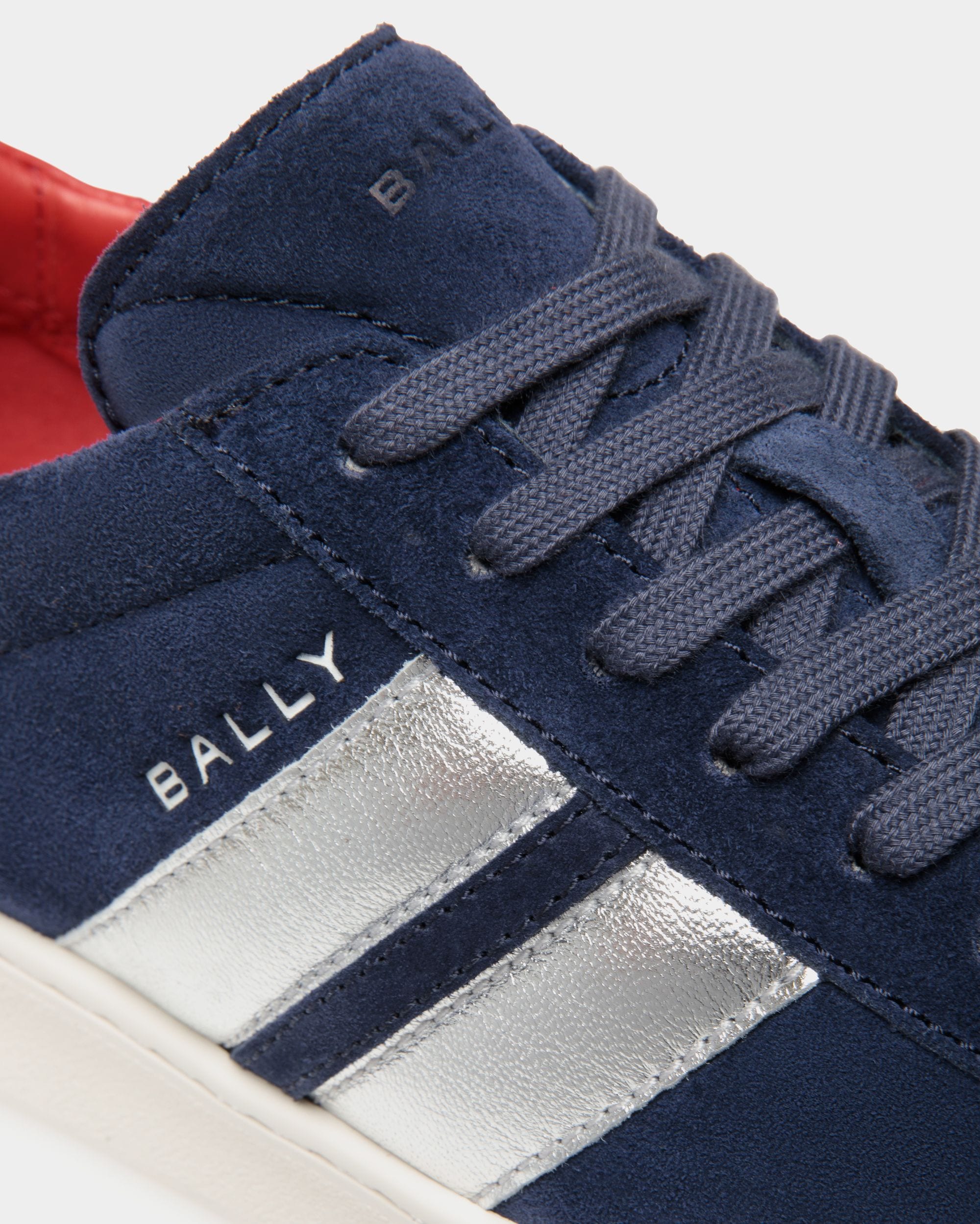 Tennis Sneaker In Navy Blue And Candy Red Suede Leather - Women's - Bally - 05
