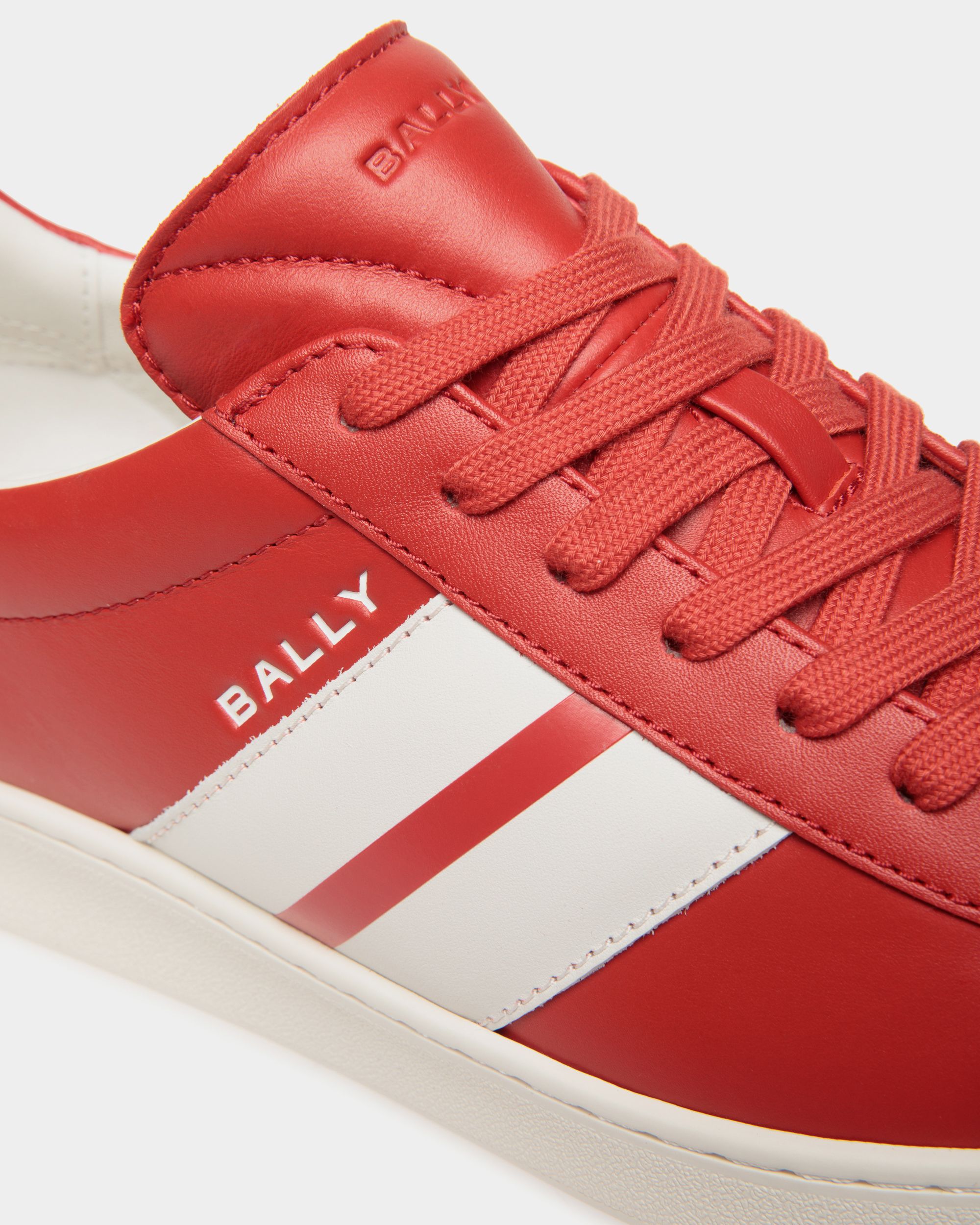 Tennis Sneaker In Candy Red And White Leather - Women's - Bally - 06