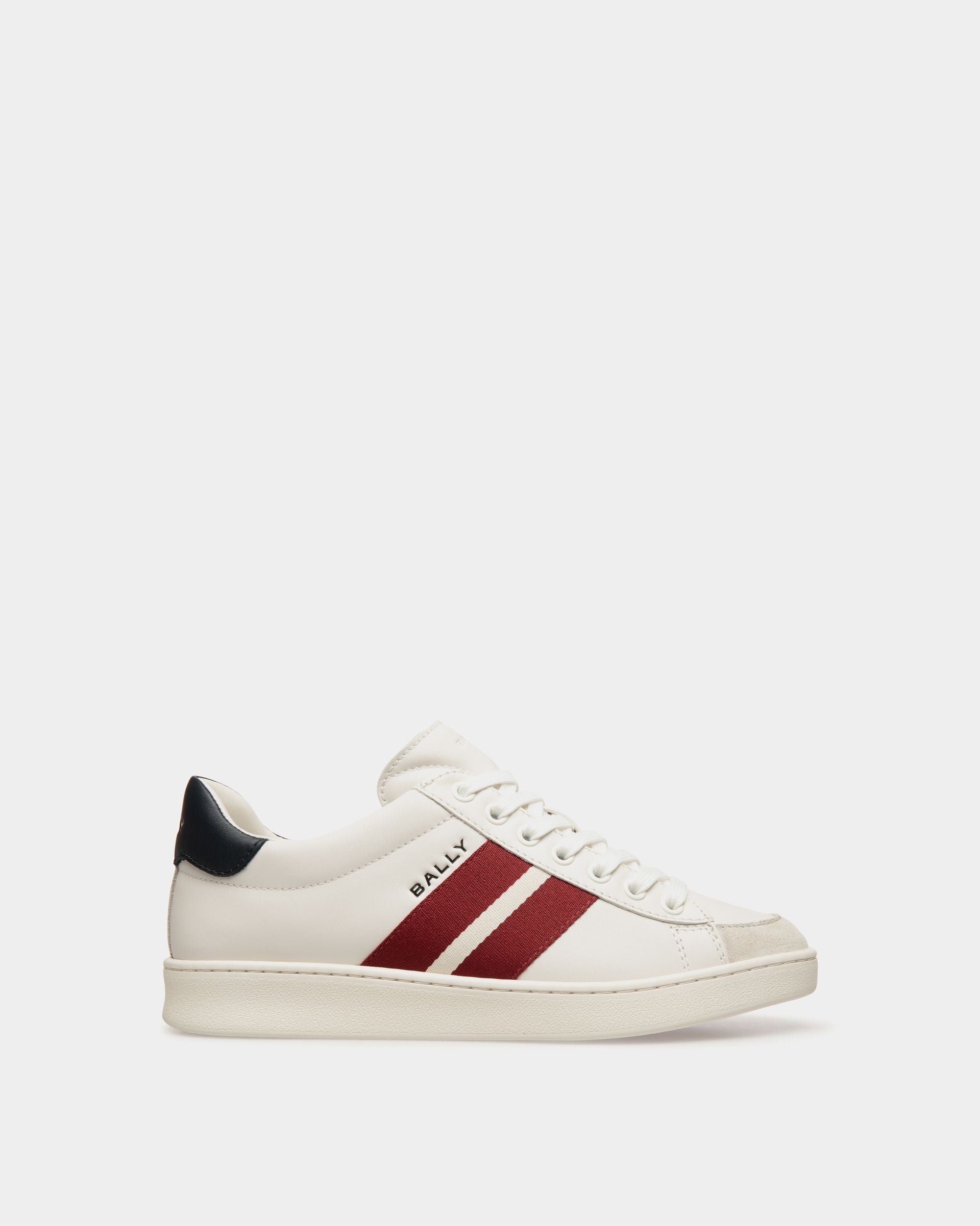 Tennis Sneaker in White and Navy Blue Leather - Women's - Bally - 01