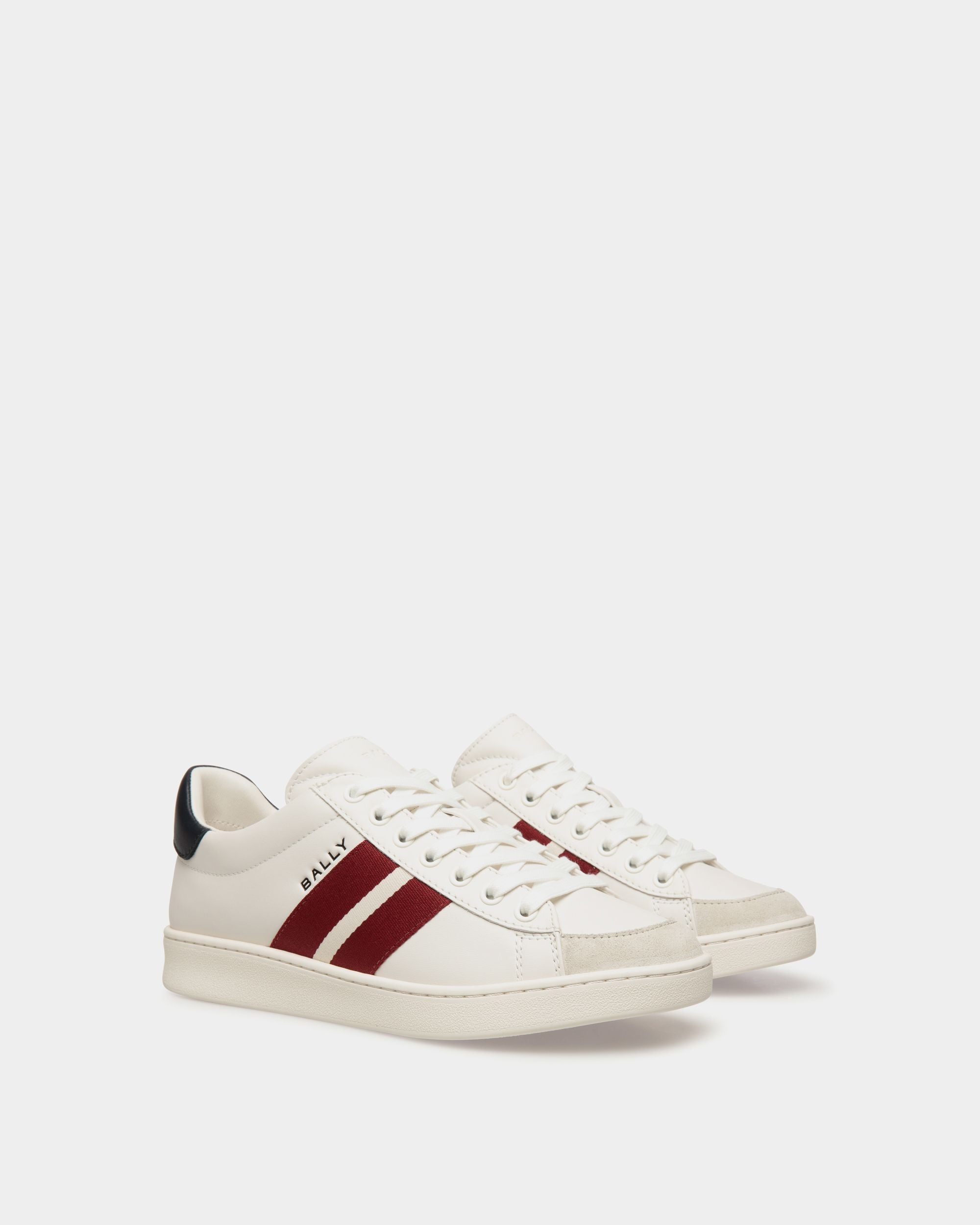 Tennis Sneaker in White and Navy Blue Leather - Women's - Bally - 02