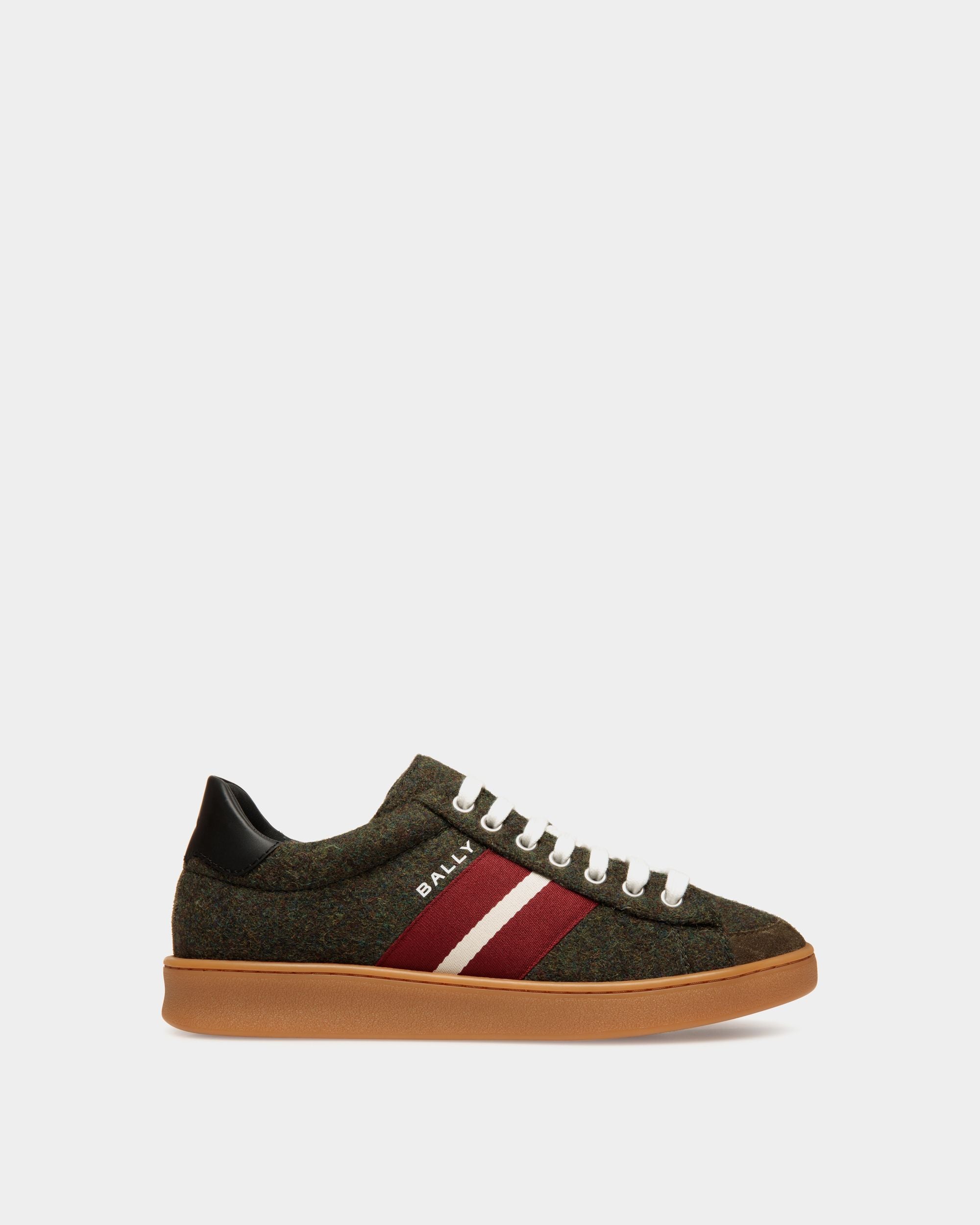 Tennis Sneaker In Sage Green and Red Wool Fabric - Women's - Bally - 01