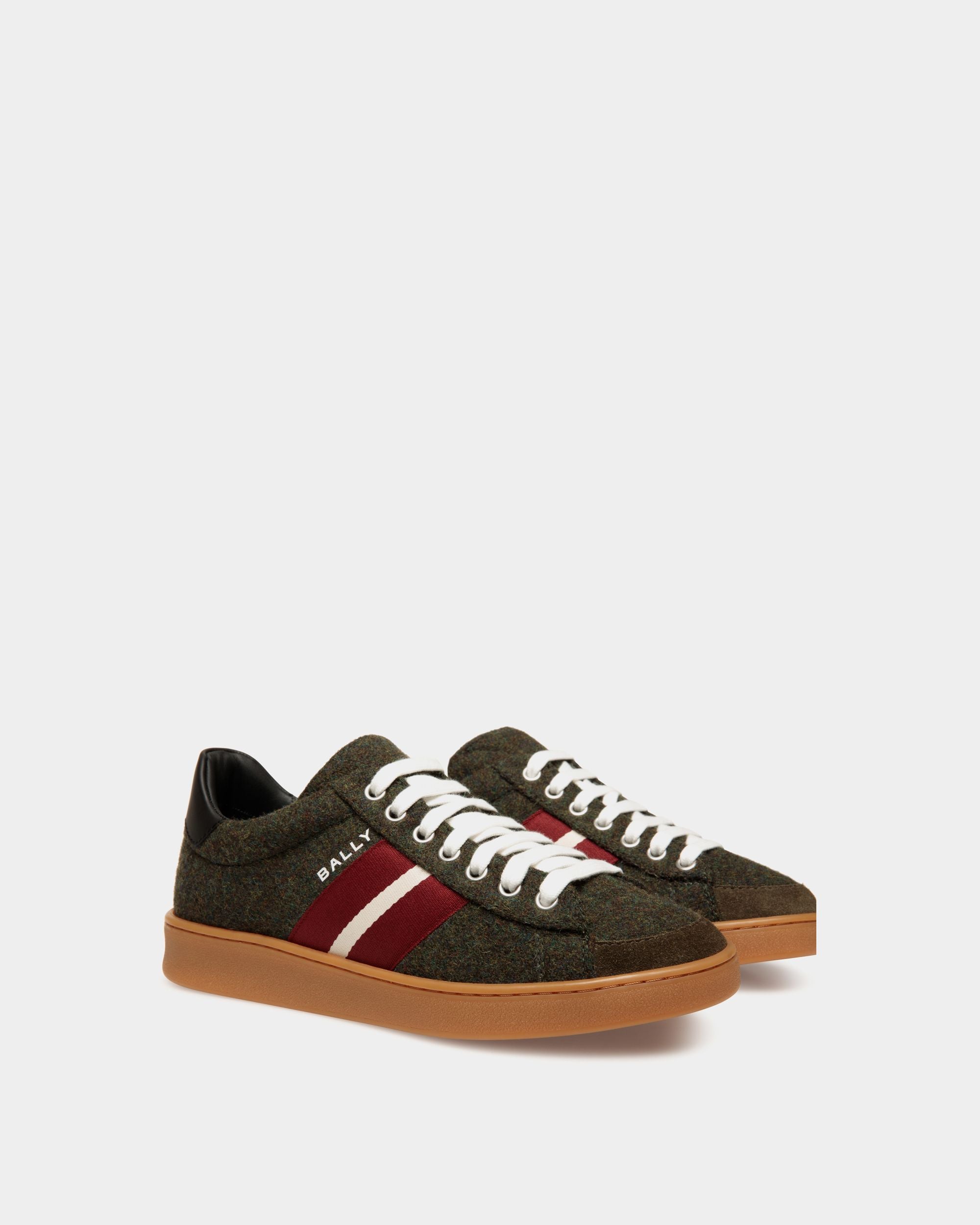 Tennis Sneaker In Sage Green and Red Wool Fabric - Women's - Bally - 02