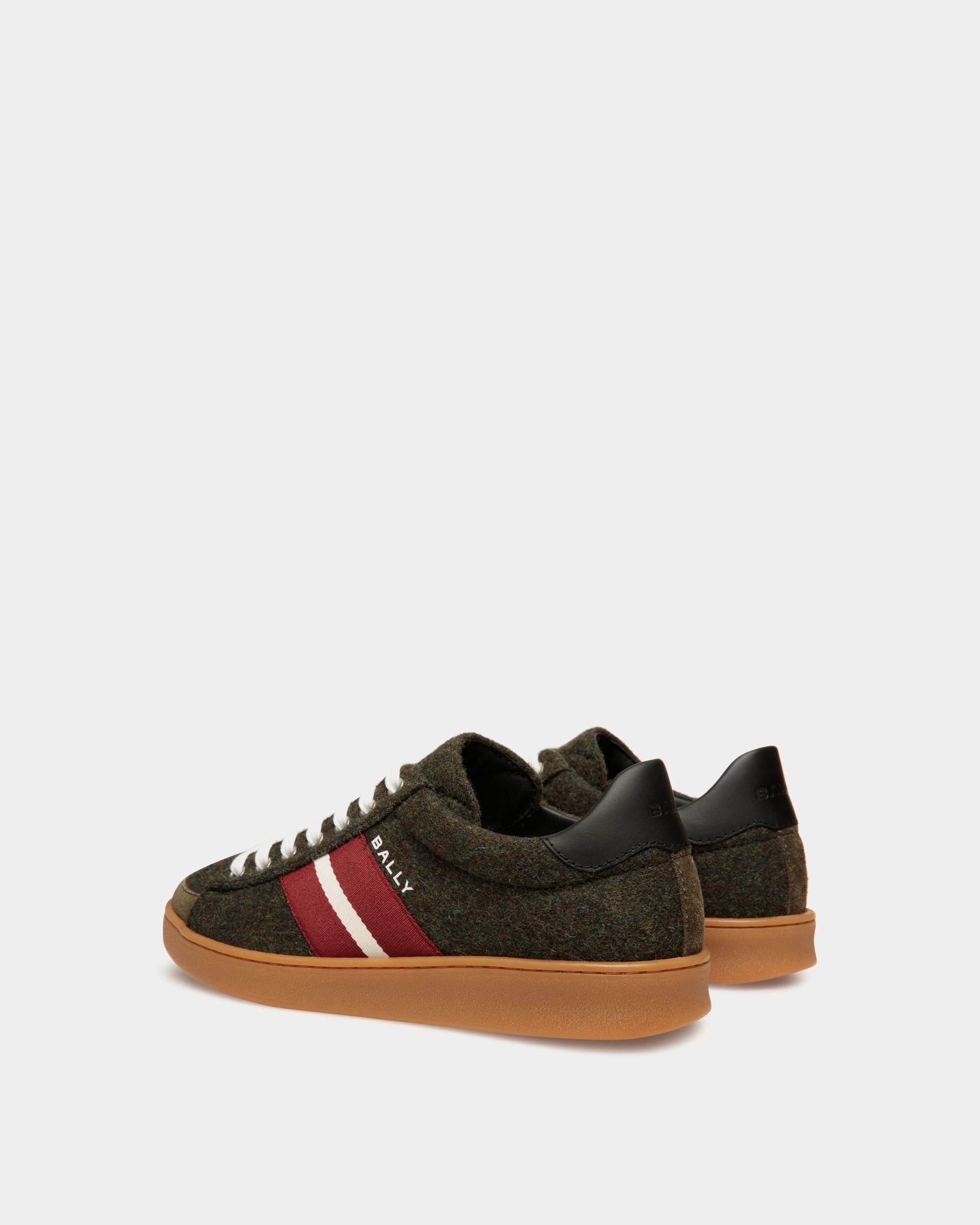 Tennis Sneaker In Sage Green and Red Wool Fabric - Women's - Bally - 03