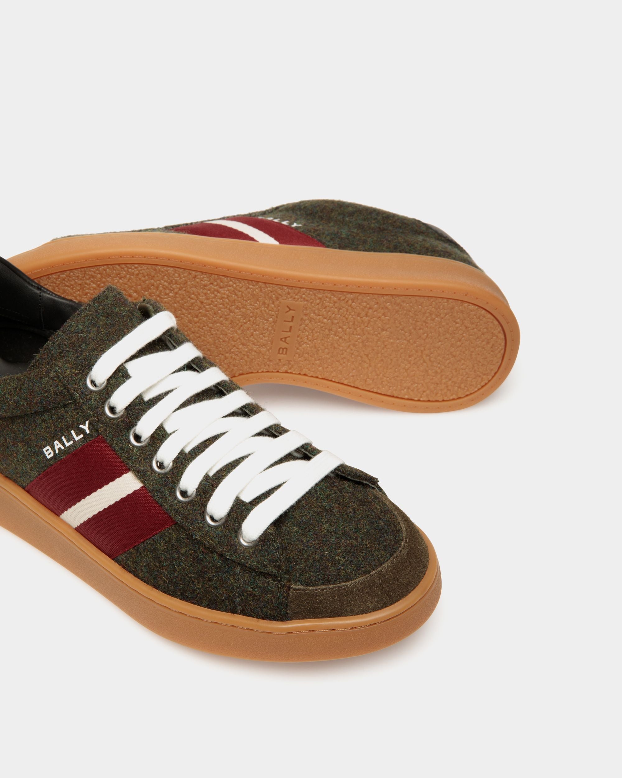 Tennis Sneaker In Sage Green and Red Wool Fabric - Women's - Bally - 04