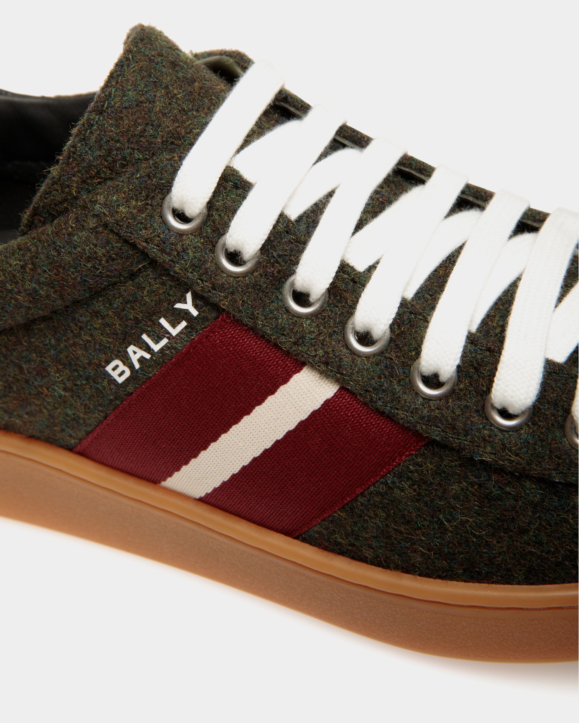 Tennis Sneaker In Sage Green and Red Wool Fabric - Women's - Bally - 05