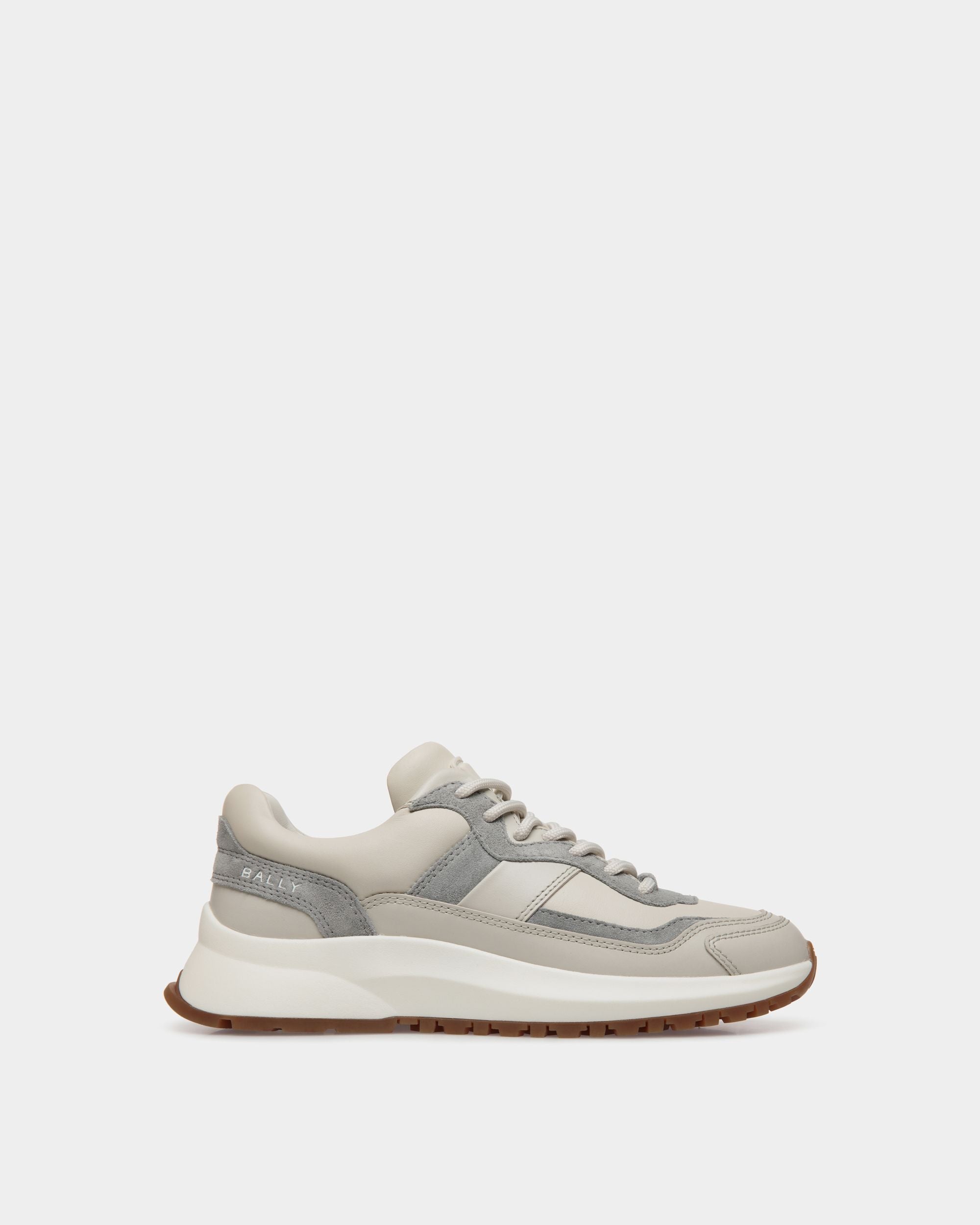 Zapatilla Outline De Piel Dusty White Y Gris Claro - Mujer - Bally - 01
