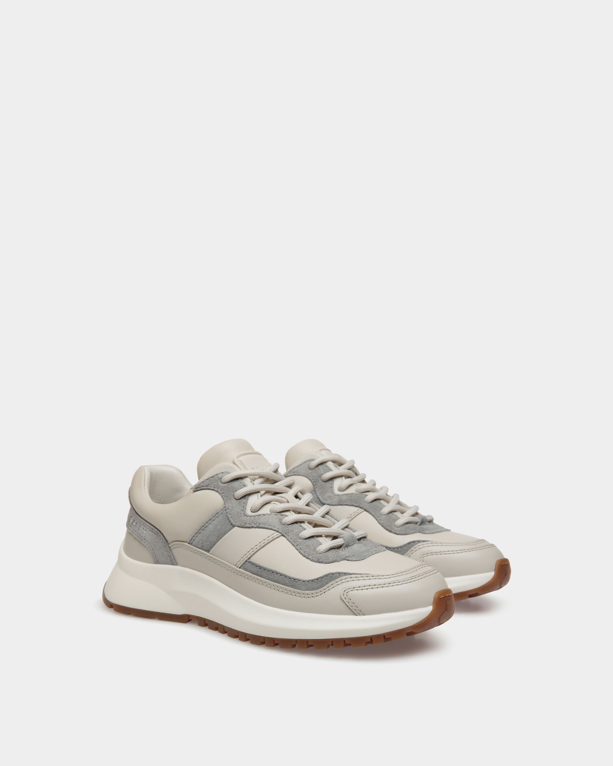Zapatilla Outline De Piel Dusty White Y Gris Claro - Mujer - Bally - 03
