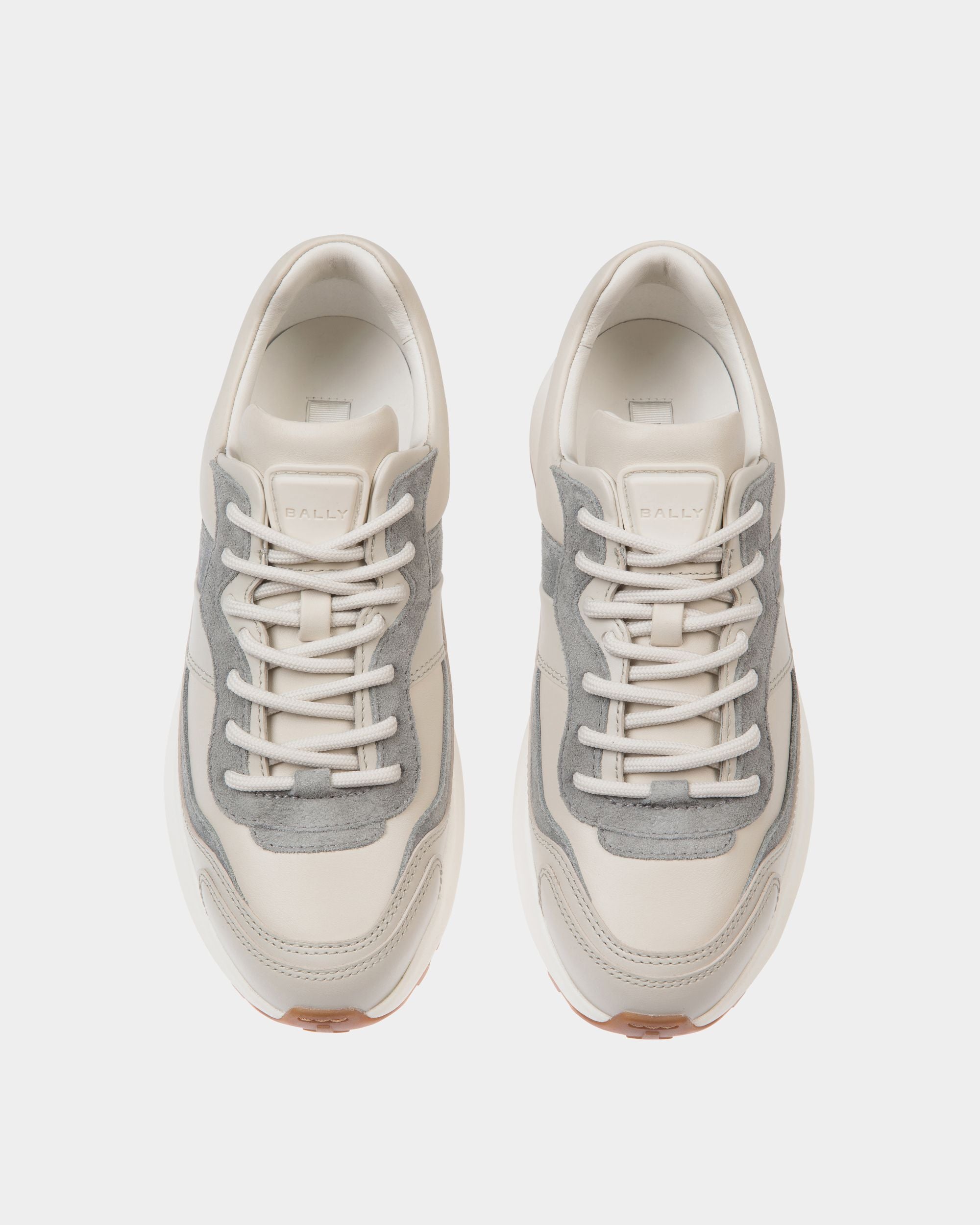 Zapatilla Outline De Piel Dusty White Y Gris Claro - Mujer - Bally - 05