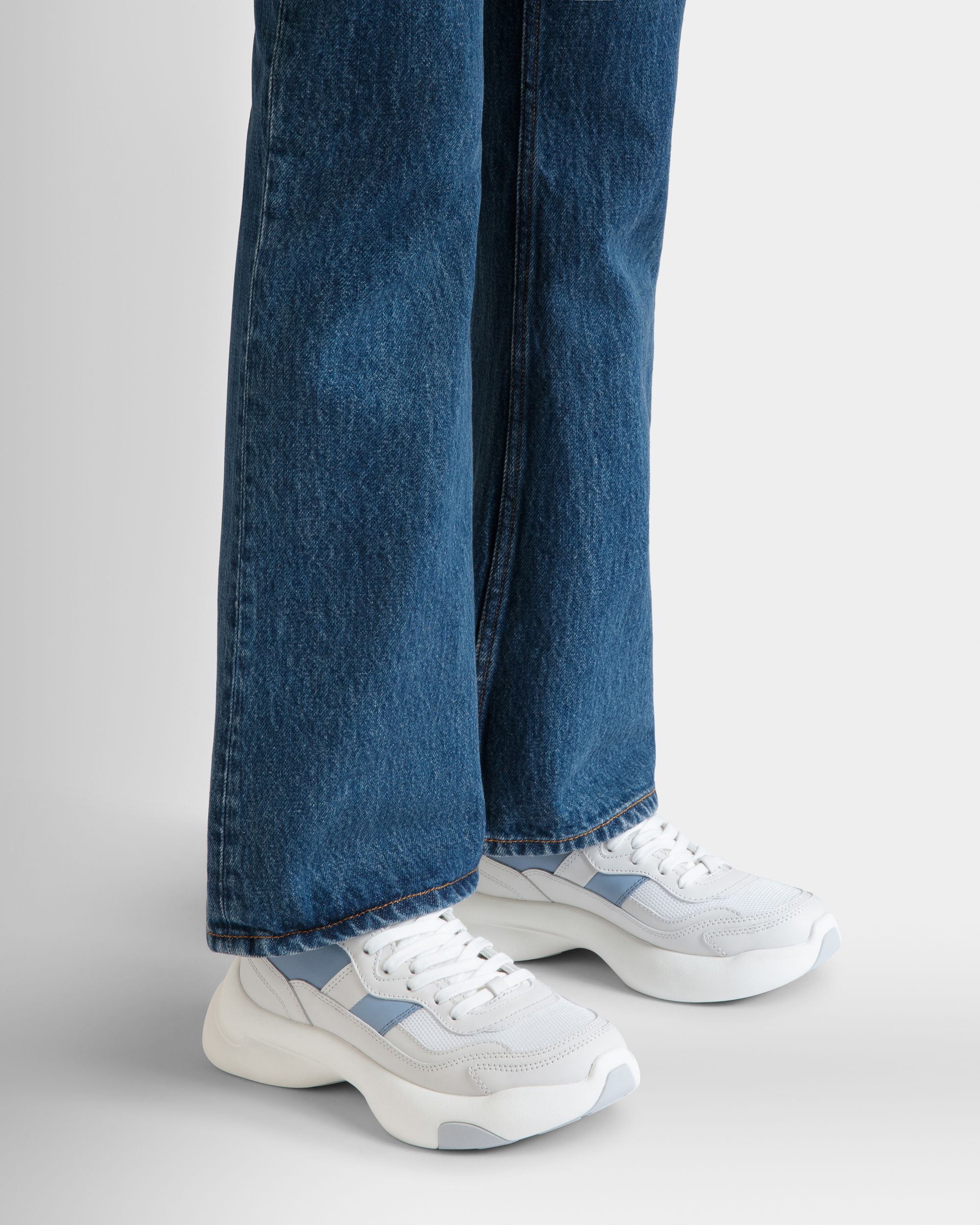 Dune Sneaker in White and Light Blue Leather - Women's - Bally - 02
