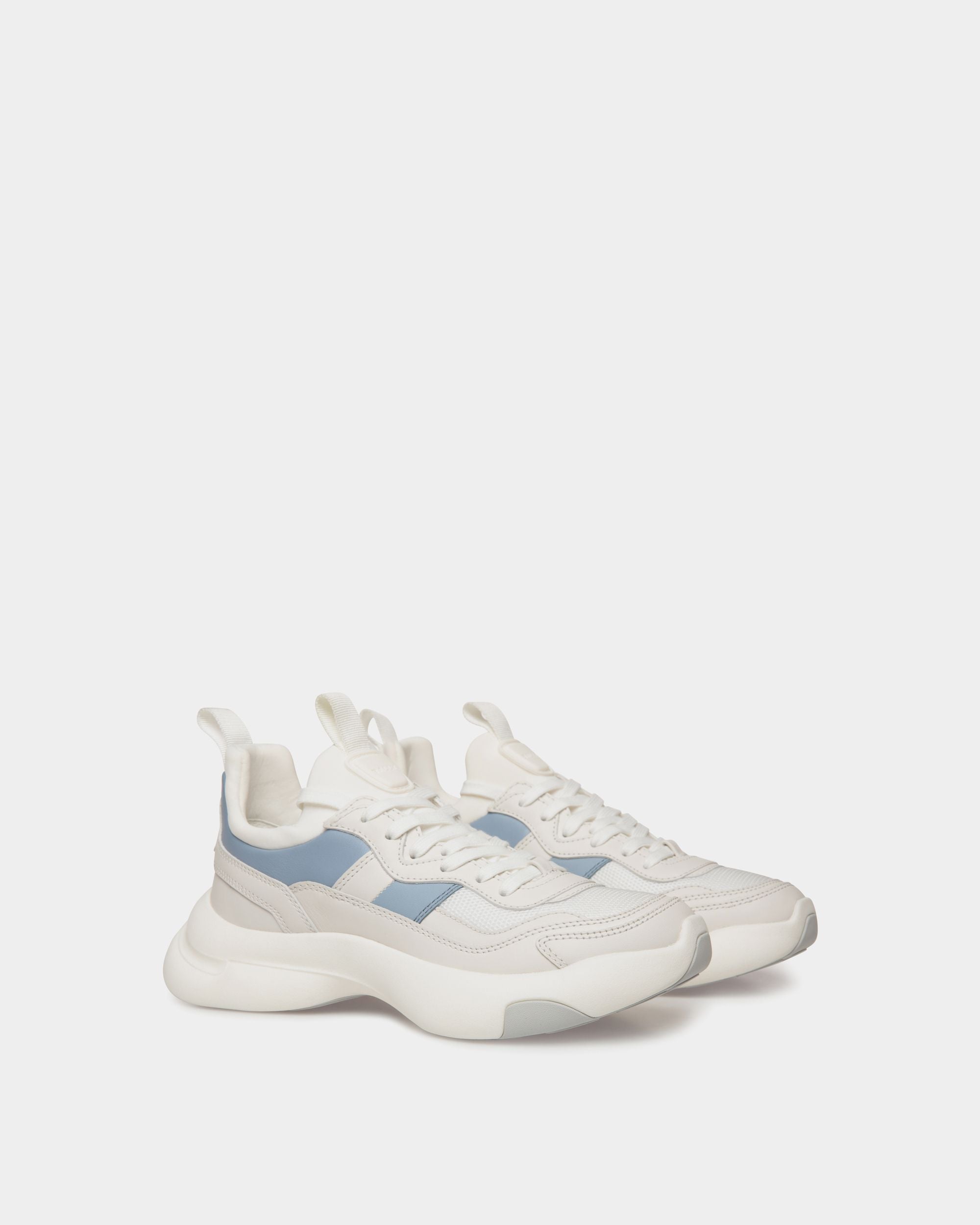 Dune Sneaker in White and Light Blue Leather - Women's - Bally - 03