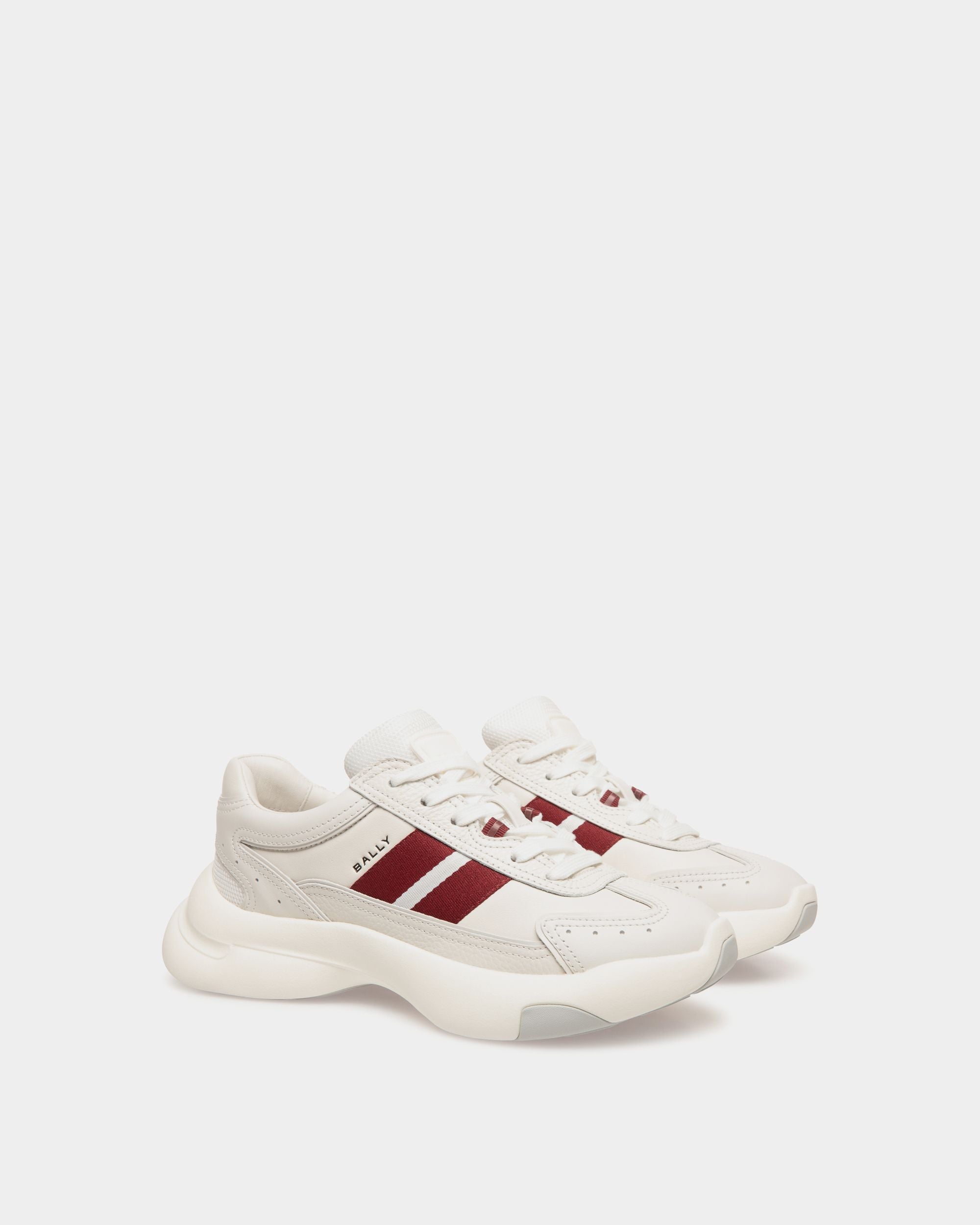 Dune Sneaker in White and Red Leather - Mujer - Bally - 03