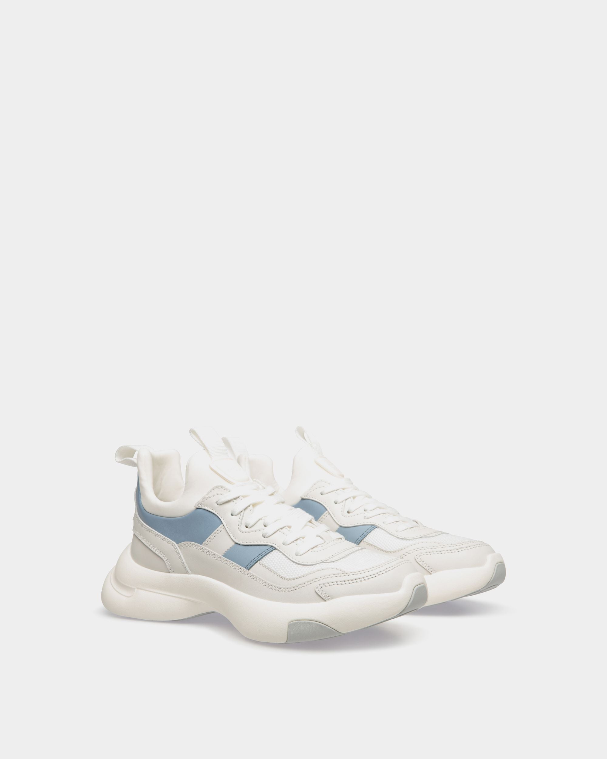 Dune Sneaker in White and Light Blue Leather - Mujer - Bally - 02