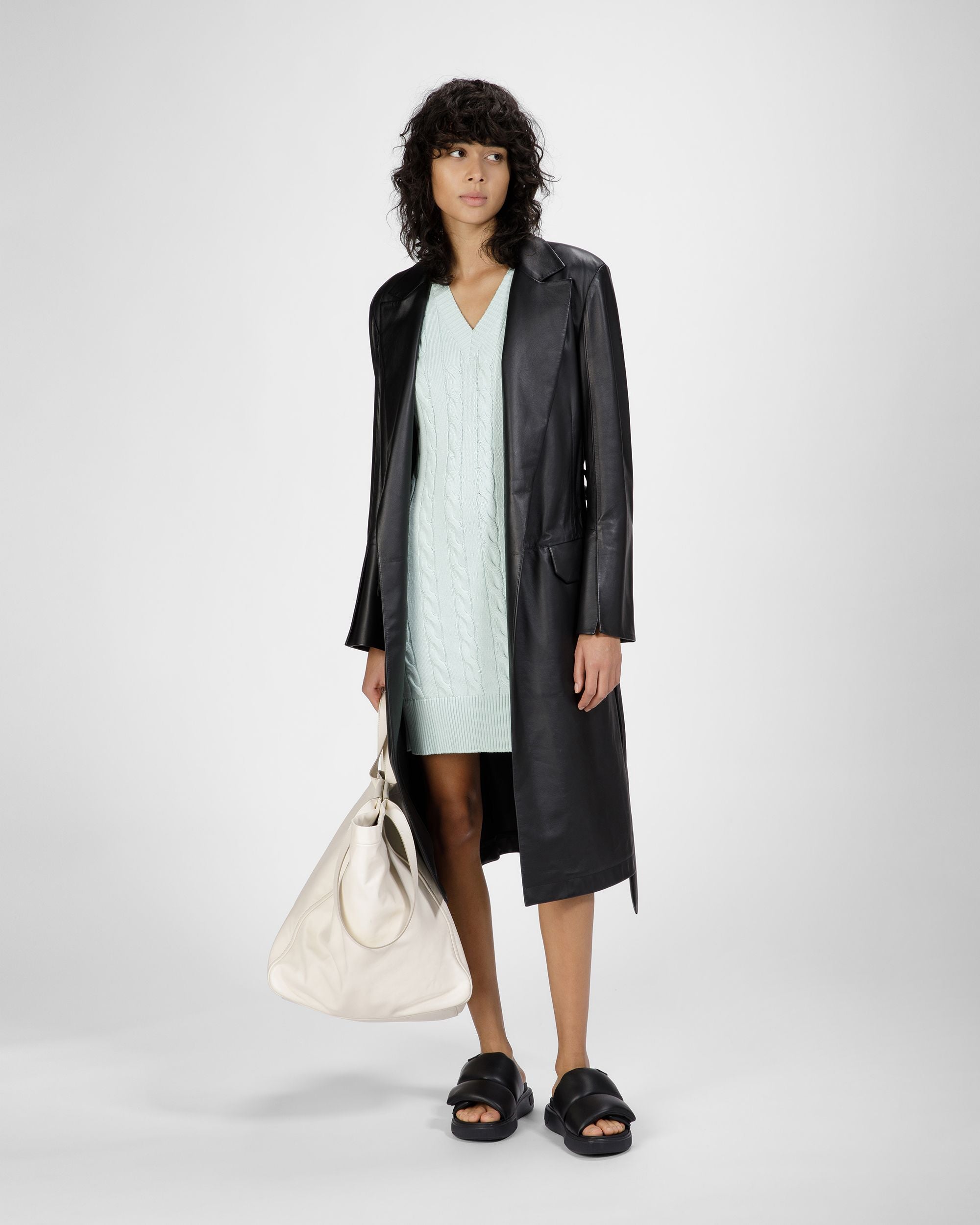 Cotton Cable Knit Dress In Light Blue - Women's - Bally - 01