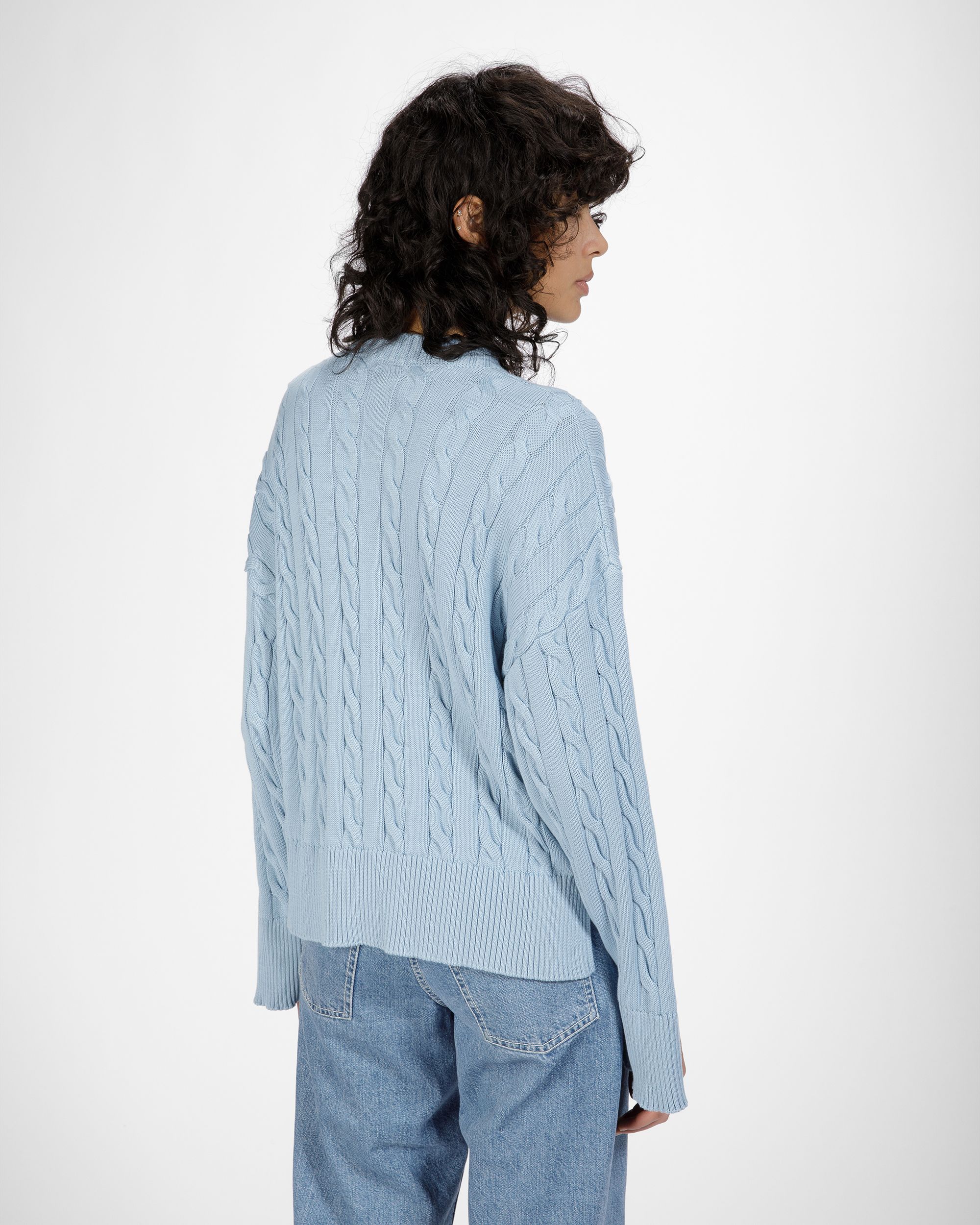 Cotton Cable Knit Crew Neck In Light Blue - Women's - Bally - 02