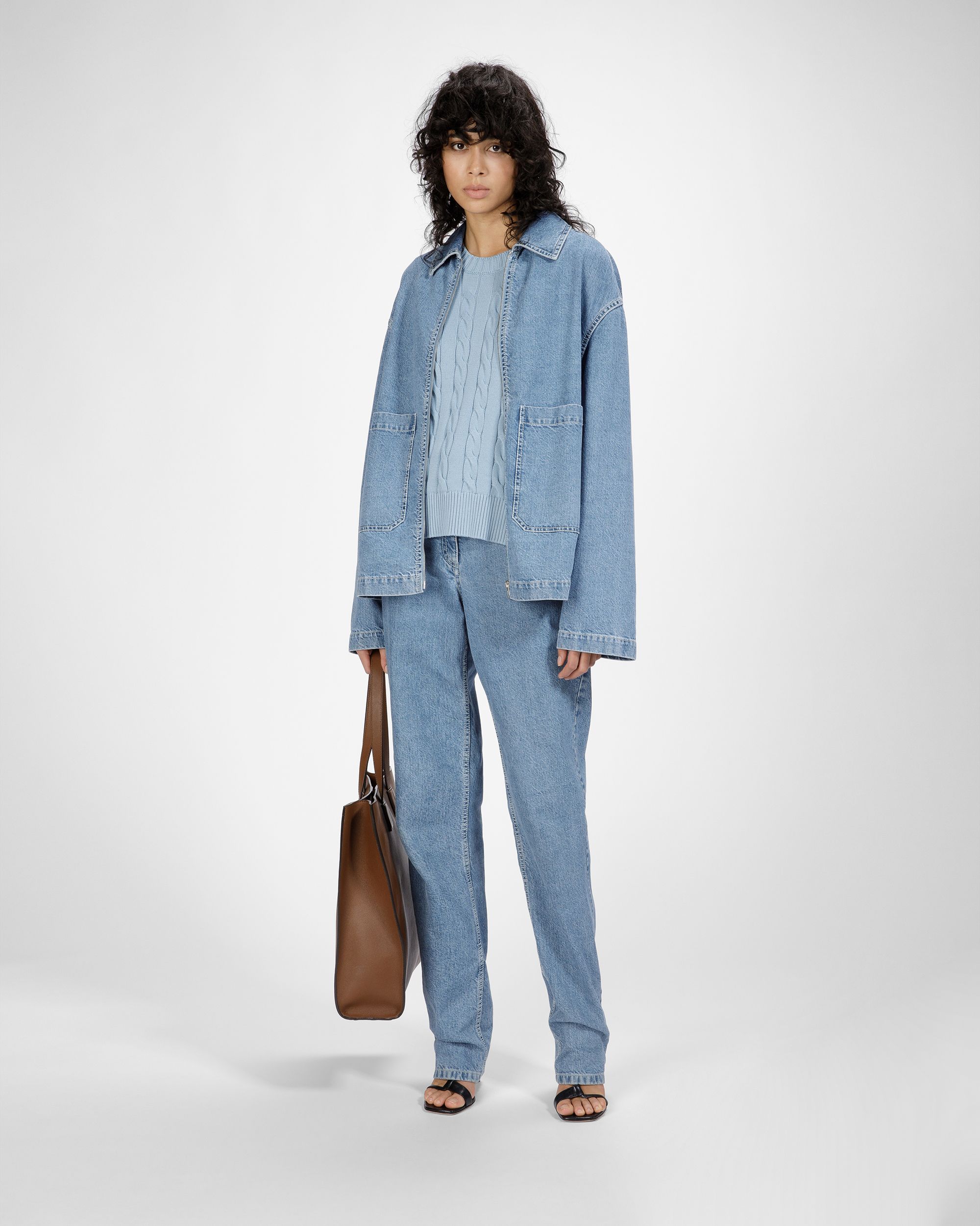 Cotton Cable Knit Crew Neck In Light Blue - Women's - Bally - 04