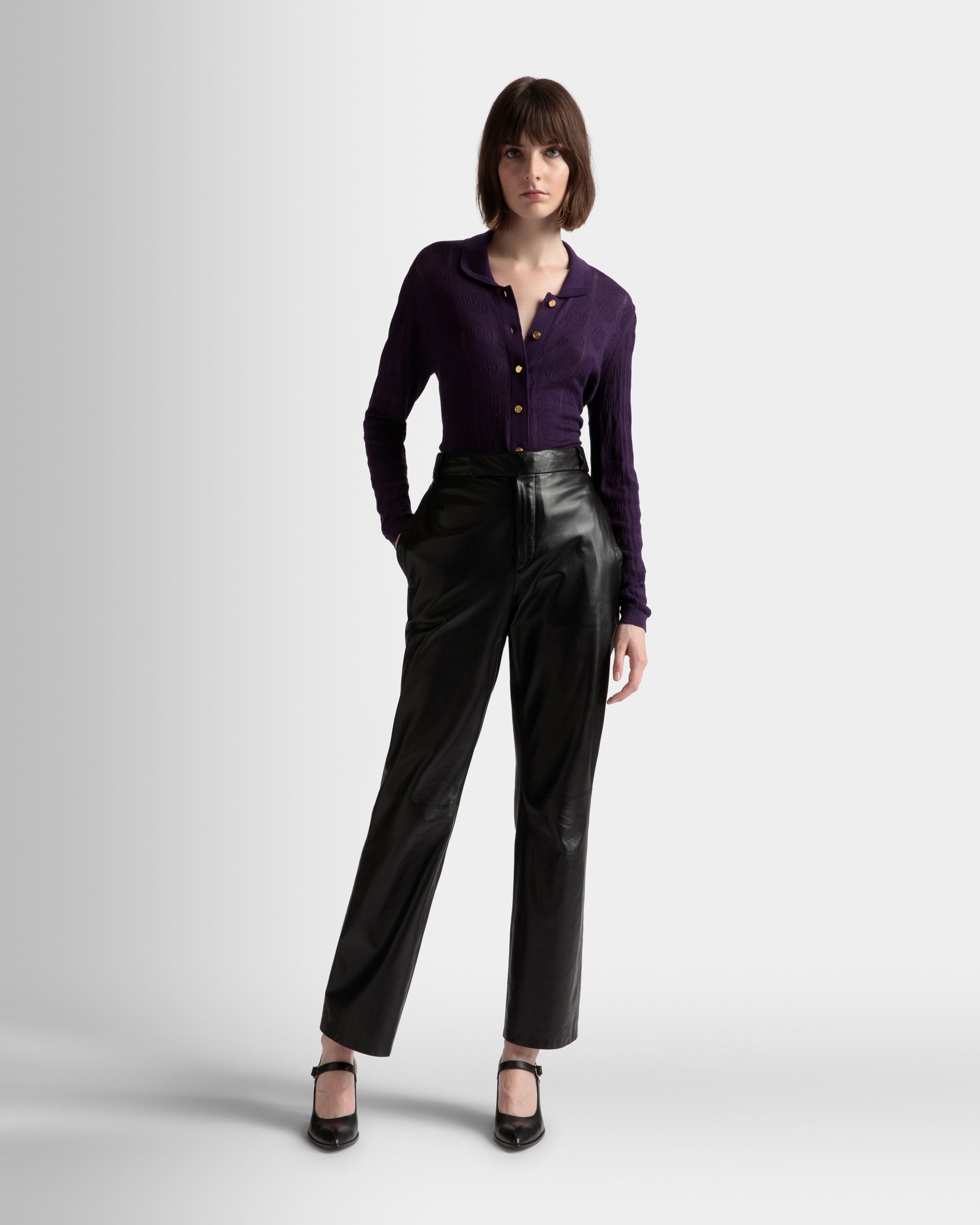 Knit Detail Long Sleeve Polo In Orchid Wool - Women's - Bally - 02