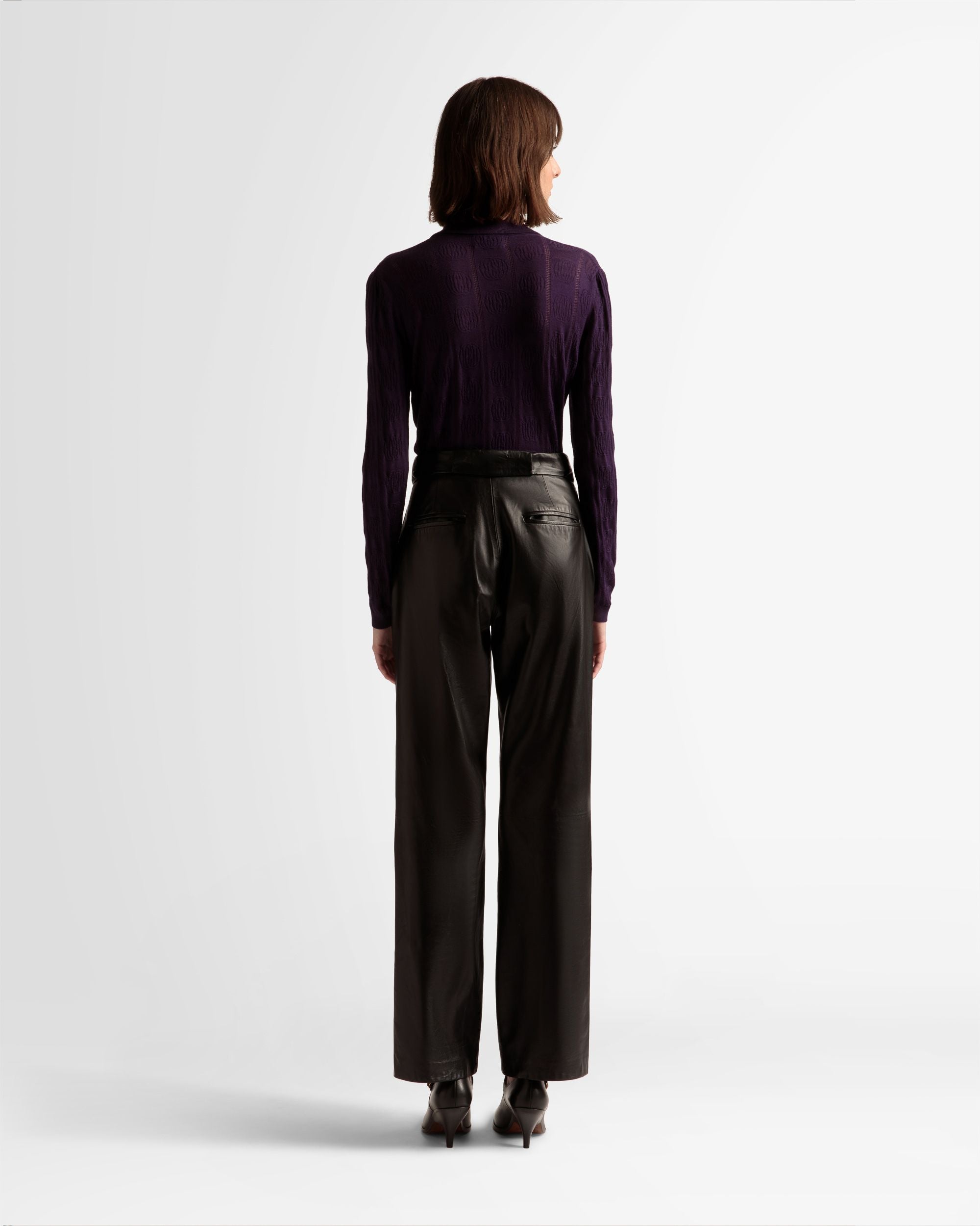 Knit Detail Long Sleeve Polo In Orchid Wool - Women's - Bally - 06