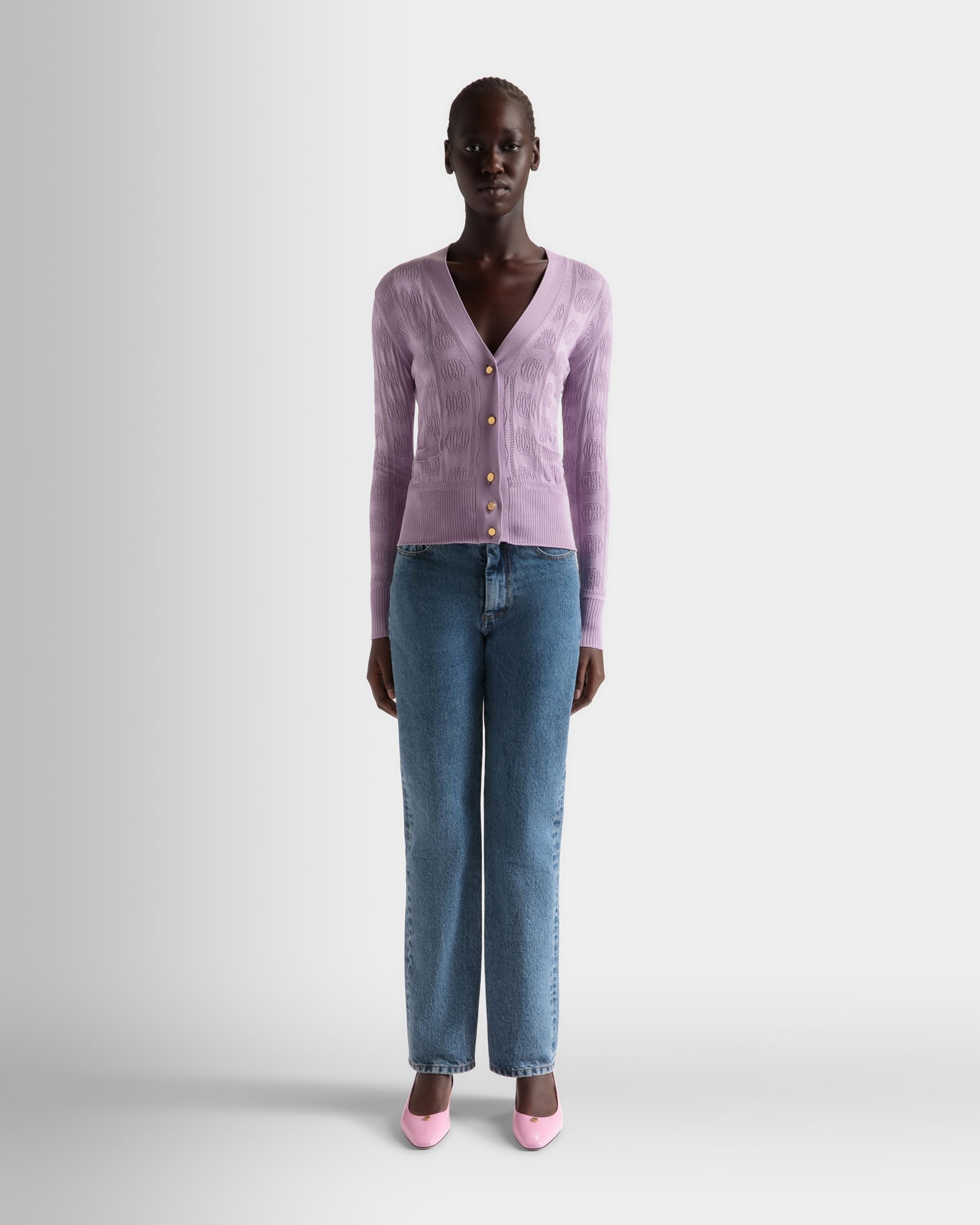 Lilac Cardigan in a Silk Blend - Women's - Bally - 02
