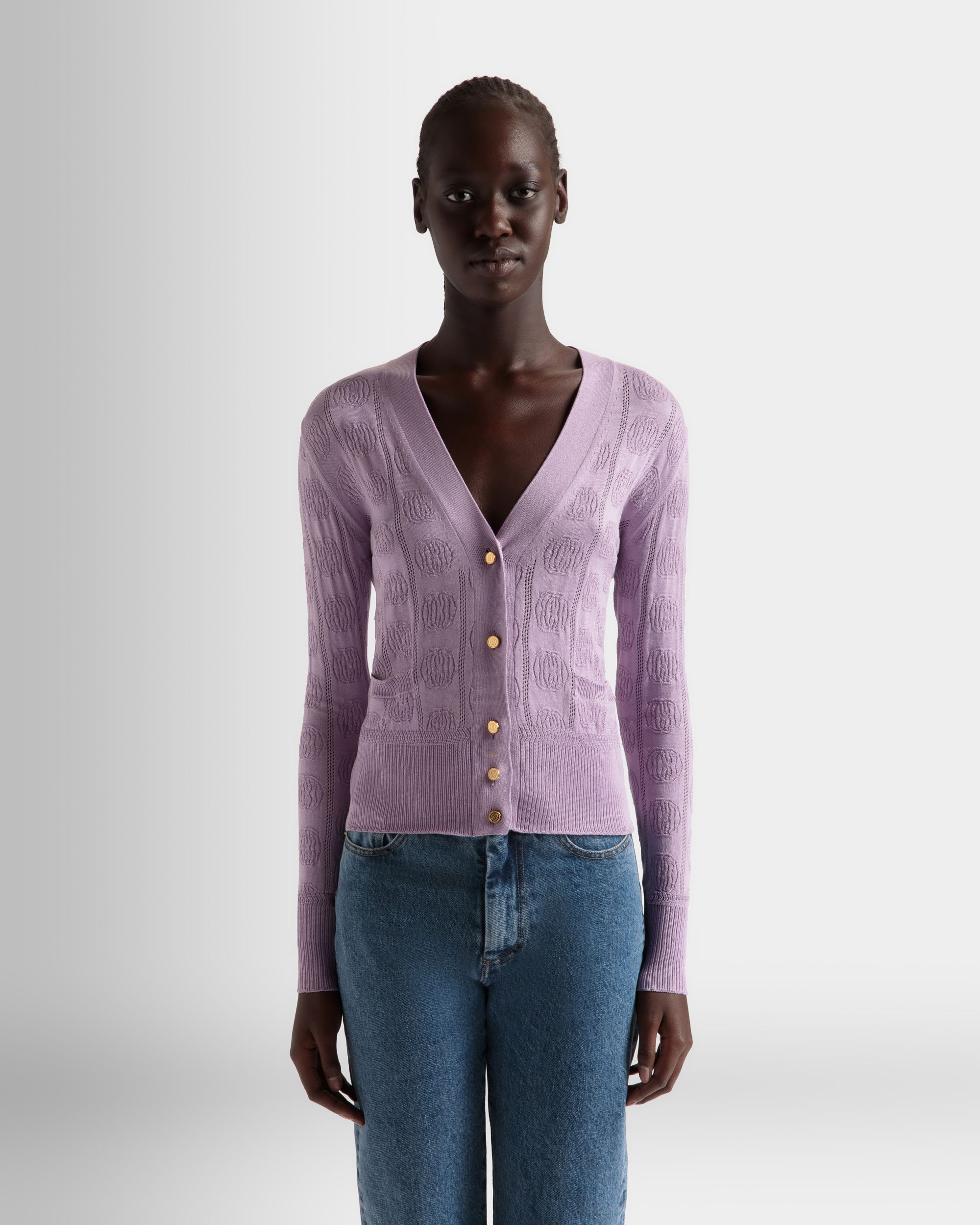 Lilac Cardigan in a Silk Blend - Women's - Bally - 03