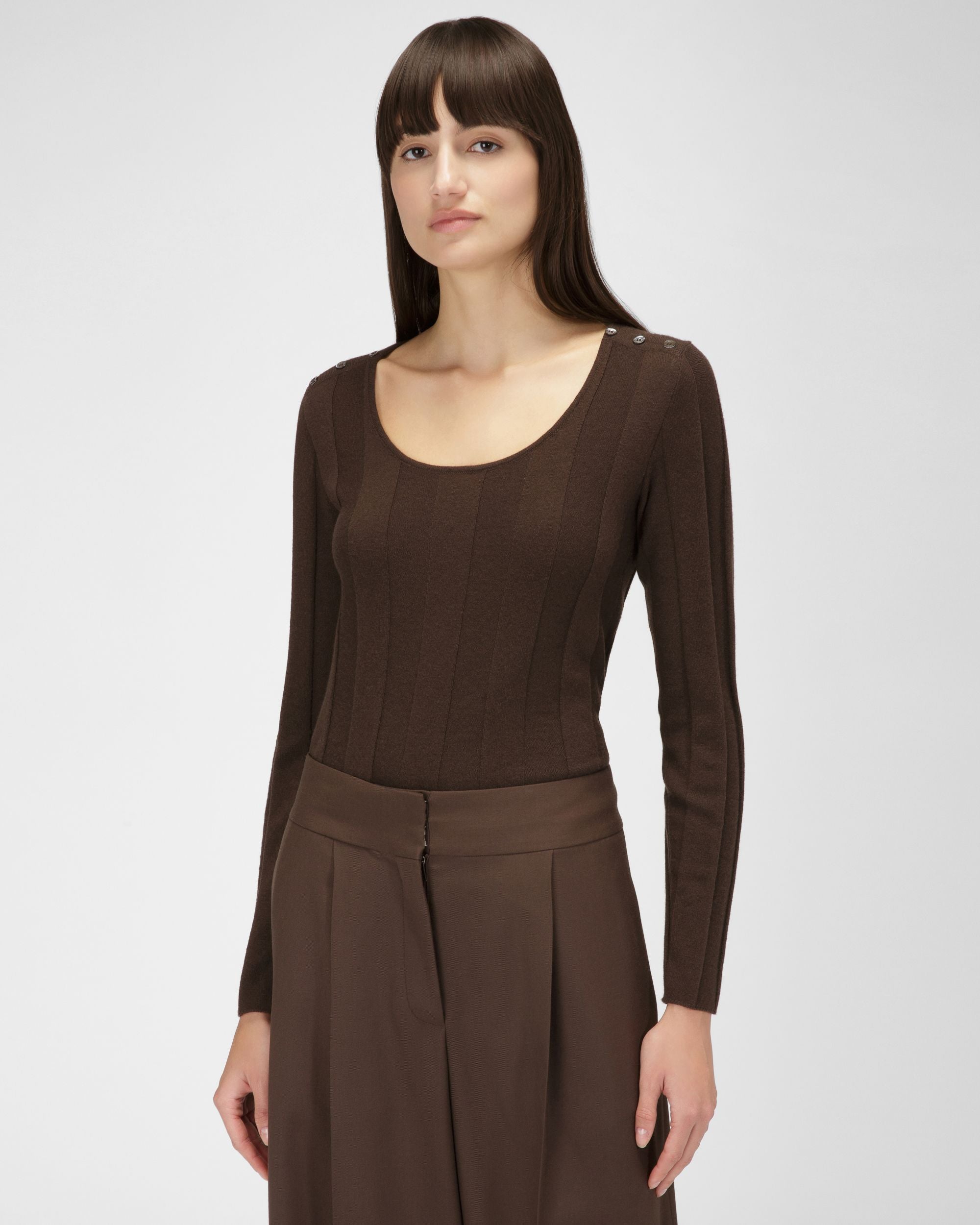 Wool Crewneck In Ebony Brown - Women's - Bally - 01