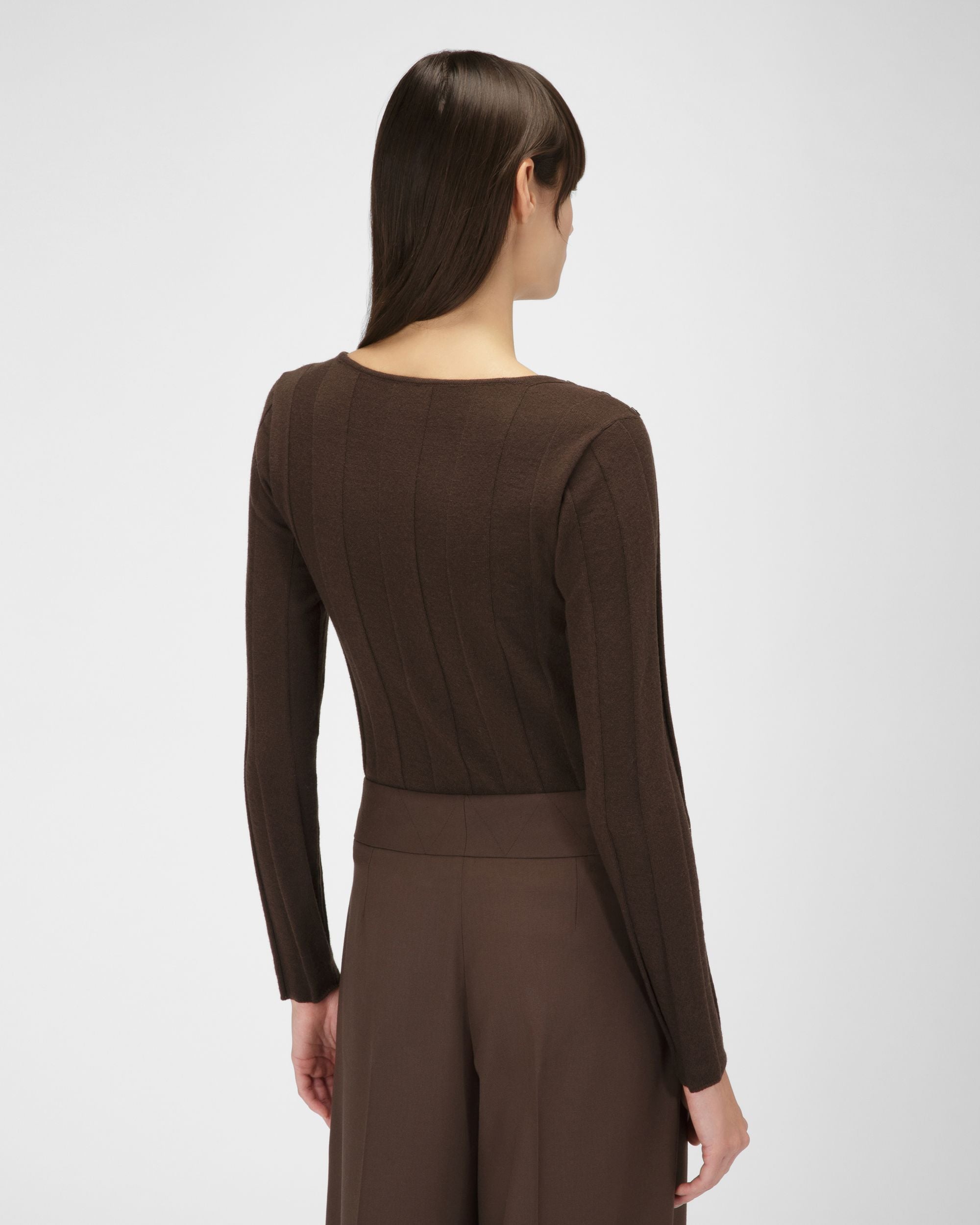 Wool Crewneck In Ebony Brown - Women's - Bally - 03