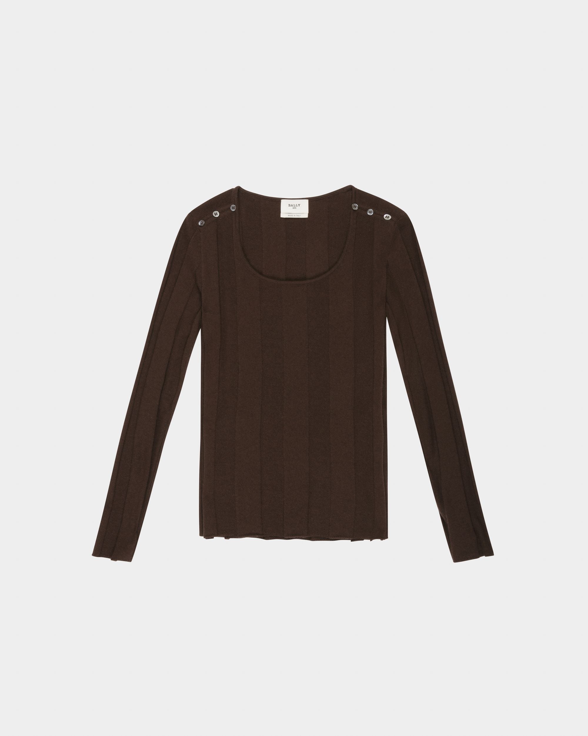 Wool Crewneck In Ebony Brown - Women's - Bally - 04
