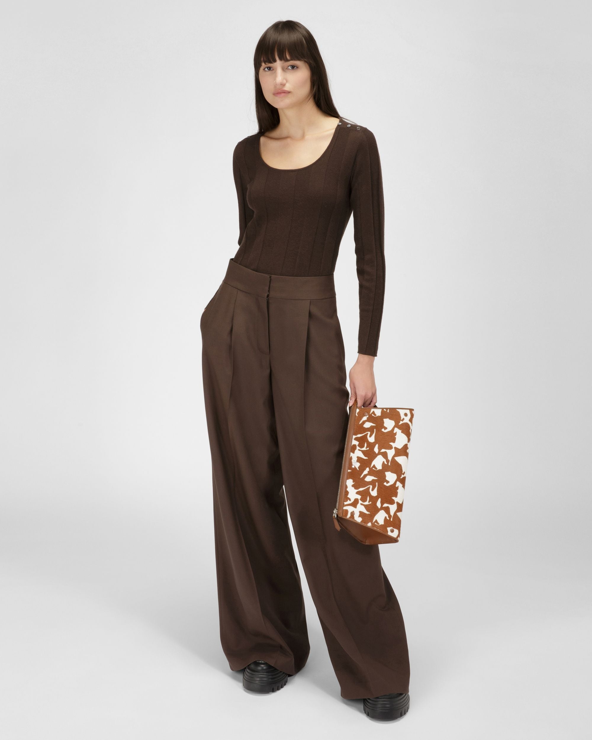 Wool Crewneck In Ebony Brown - Women's - Bally - 05