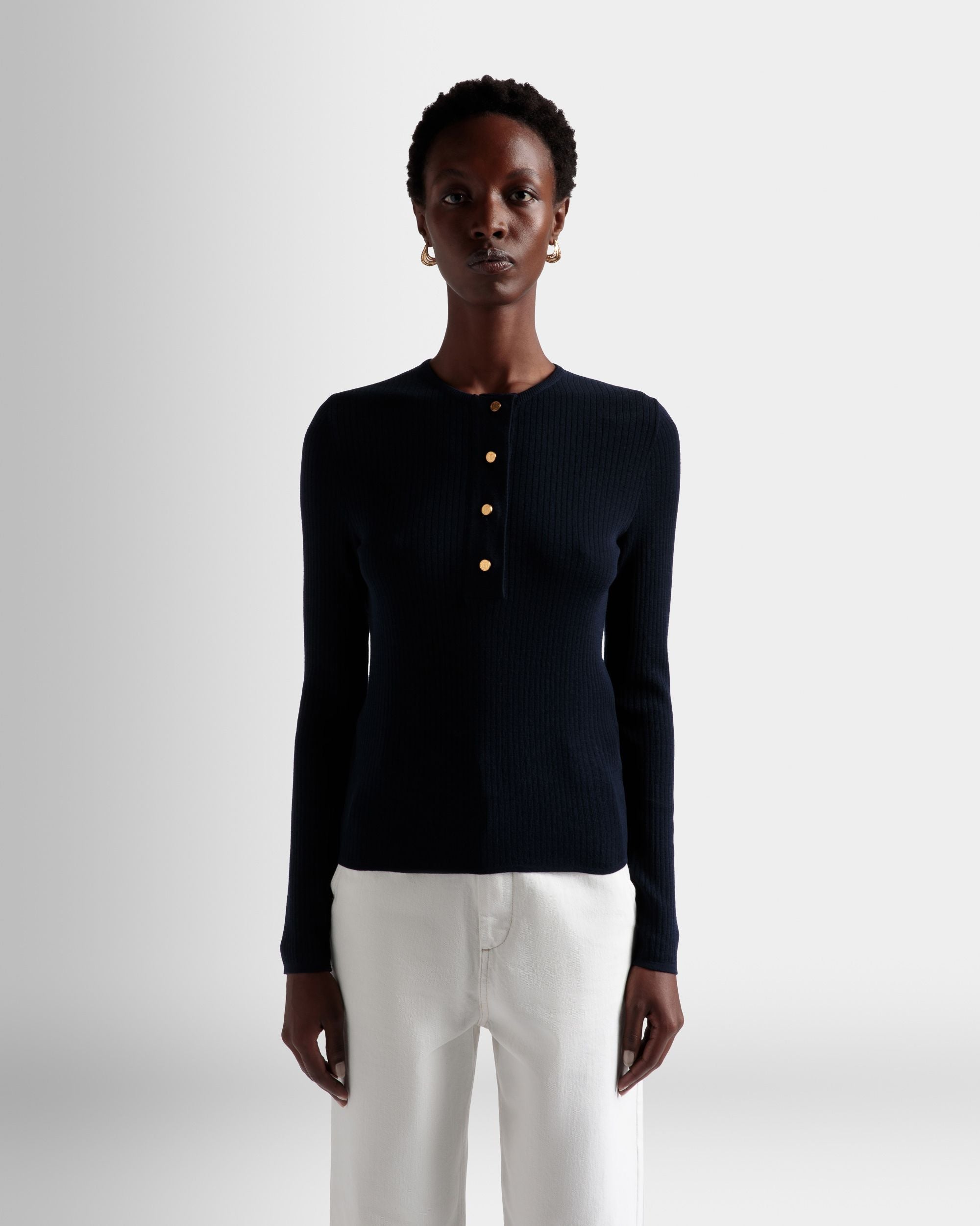 Camiseta Panadera De Punto De Lana Color Tinta - Mujer - Bally - 03