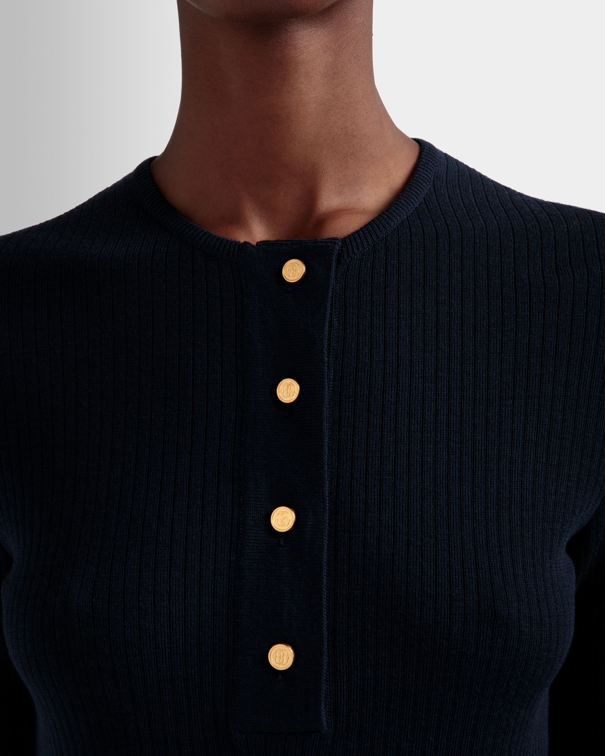 Camiseta Panadera De Punto De Lana Color Tinta - Mujer - Bally - 04