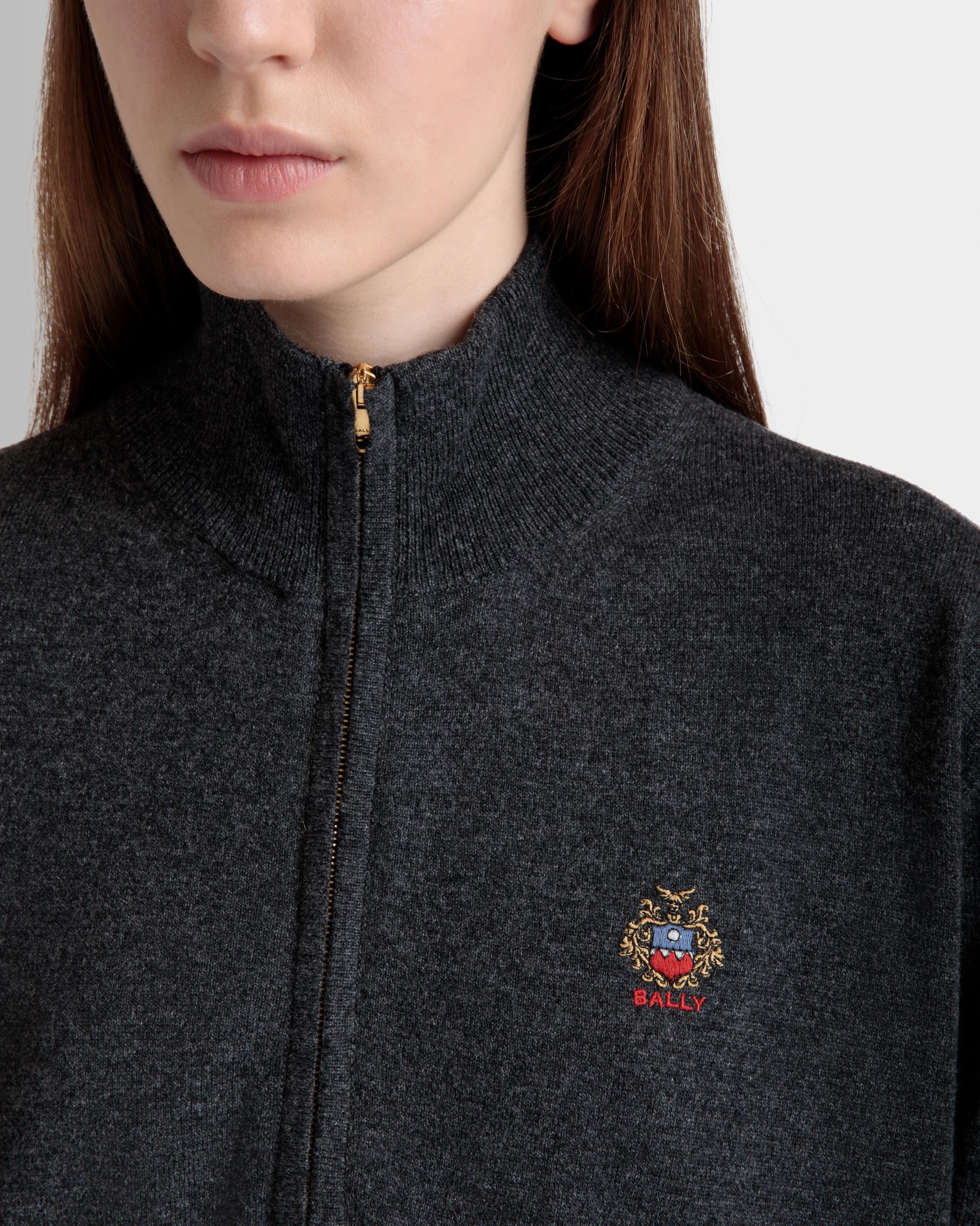 Half Zip Sweater In Dark Grey Wool And Cashmere - Women's - Bally - 04